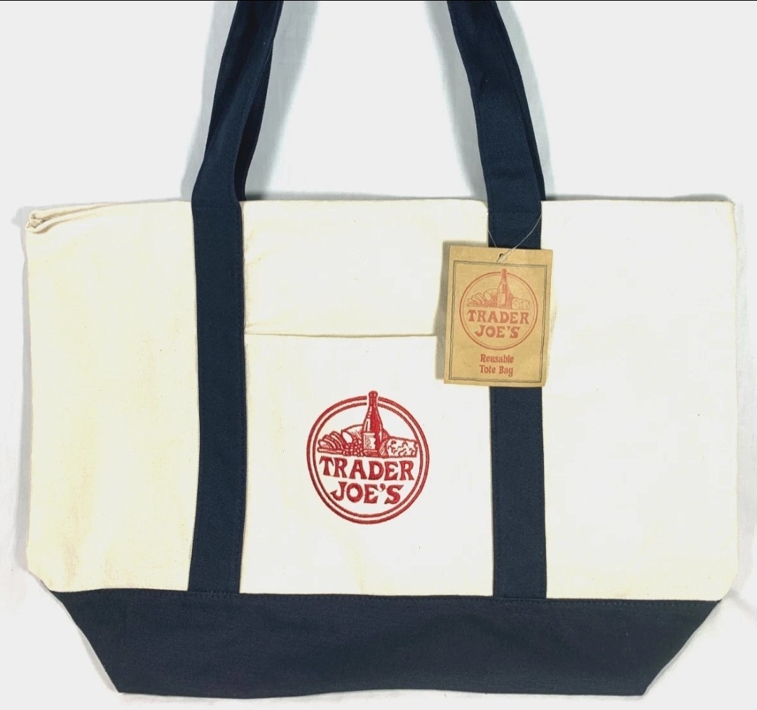 Trader Joe’s Large Tote Canvas Shopping Bag Navy Blue, 🇺🇲 Seller
