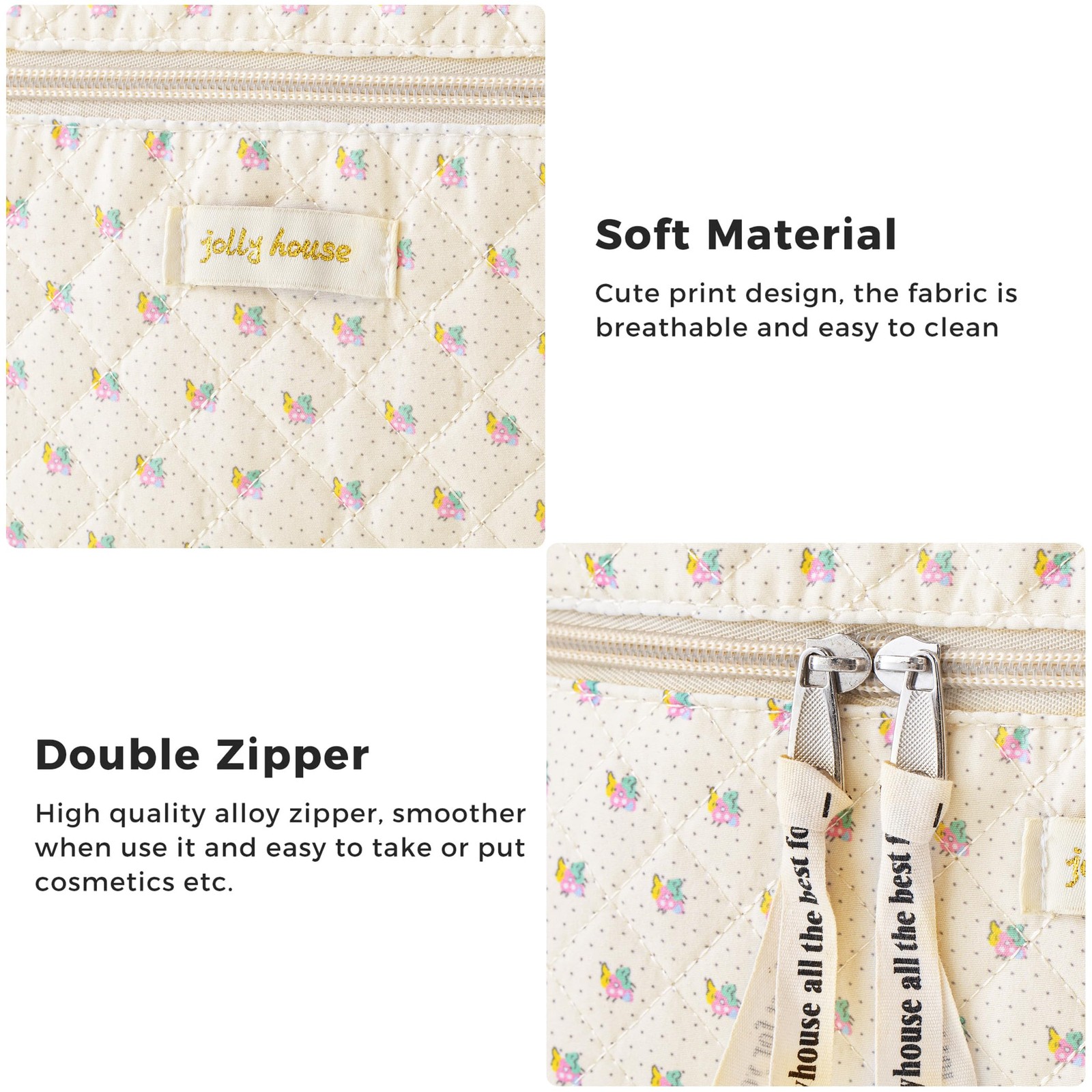 HBselect Quilted Makeup Bag, 3PCS 10.6 x 6.5 x 5.5 inches, A-3PCS-Flower