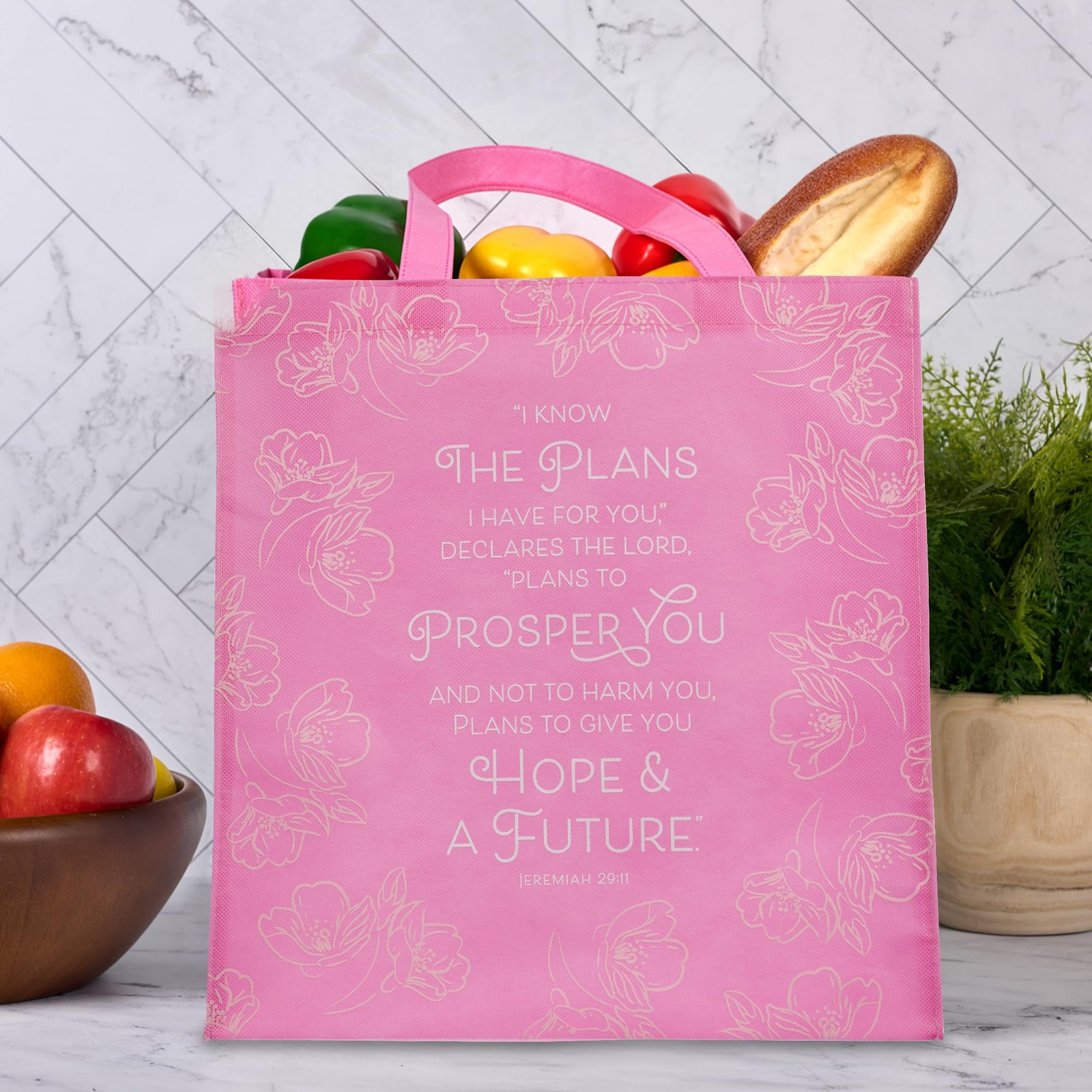 Christian Art Gifts Large Reusable Shopping Tote One Size, Pink/Hope & Future