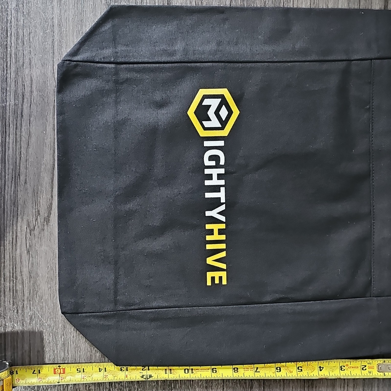 MightyHive Reusable Tote Bag Logo Pattern Black/Yellow/White 16x12x6 in