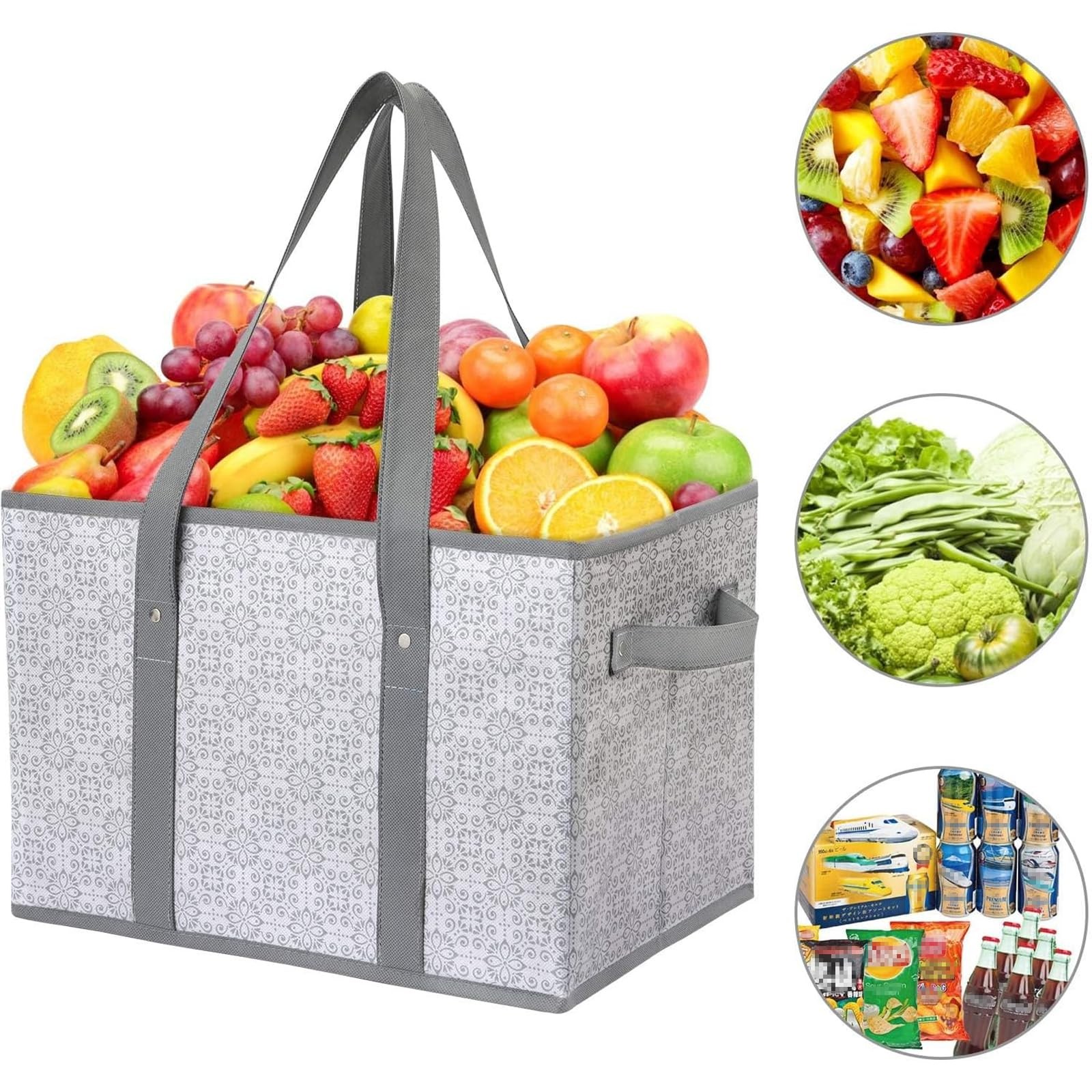 Reusable Grocery Bags [3 Pack],Large Grocery Tote Bag Water Resistant Shoppin…
