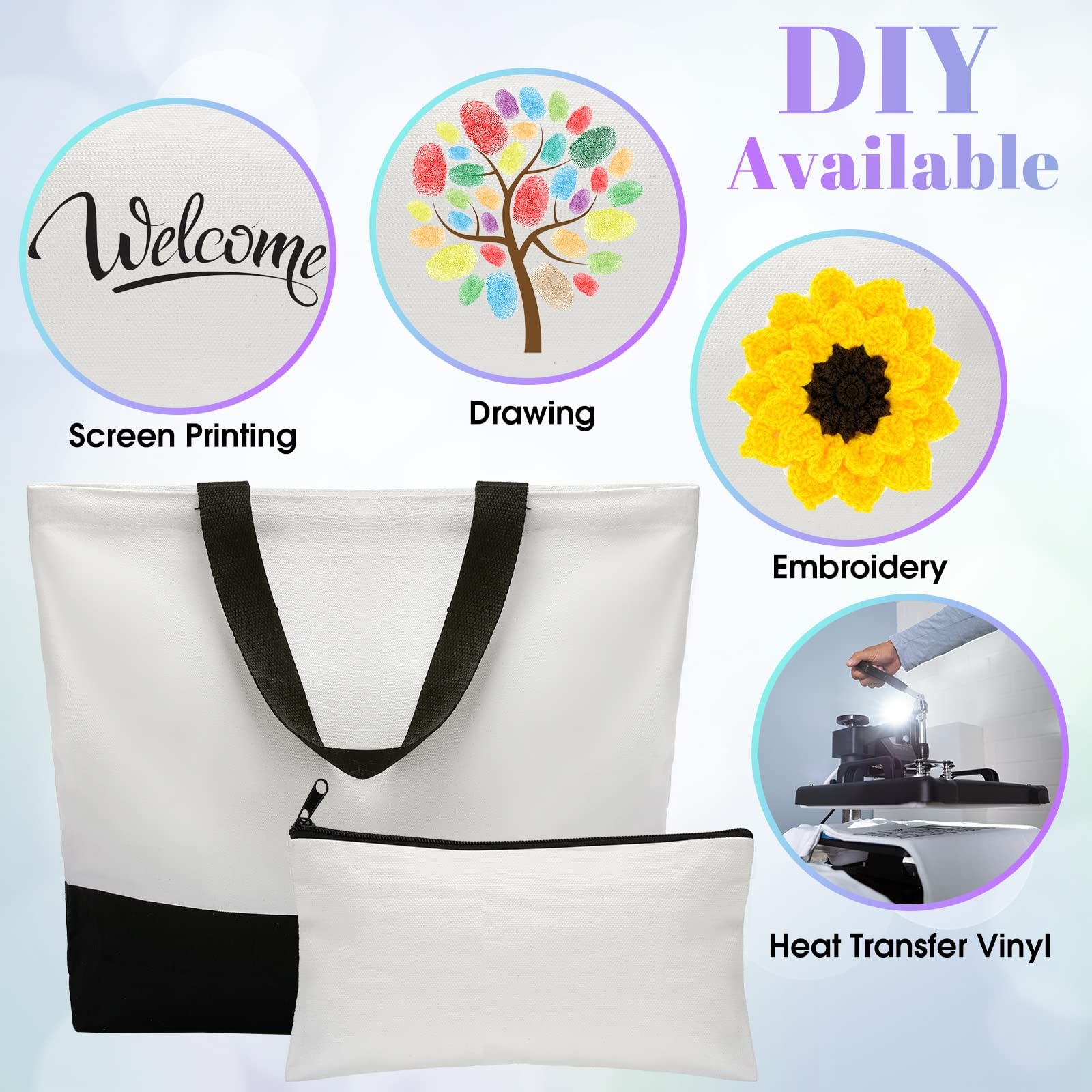 28 Piece Blank Canvas Tote and Makeup Bag Bulk Plain Cotton Tote with Handle …