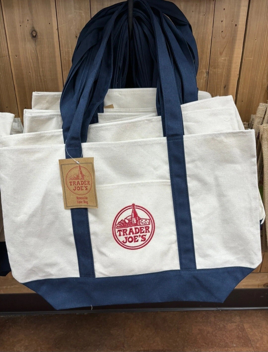 Trader Joe’s Bag Canvas Reusable Heavy Cotton Basic Style Shopping Navy Large