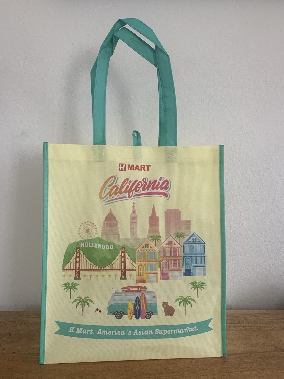 California H Mart Grocery Bag With Hollywood, Surfboard, San Francisco Art Work