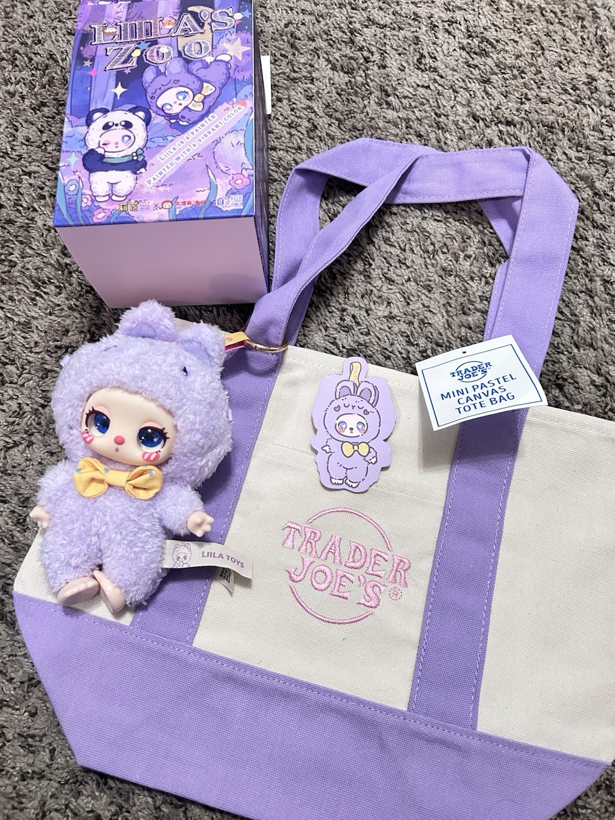 Liila zoo Plush X Trader Joe Mini Tote Bag Lavender