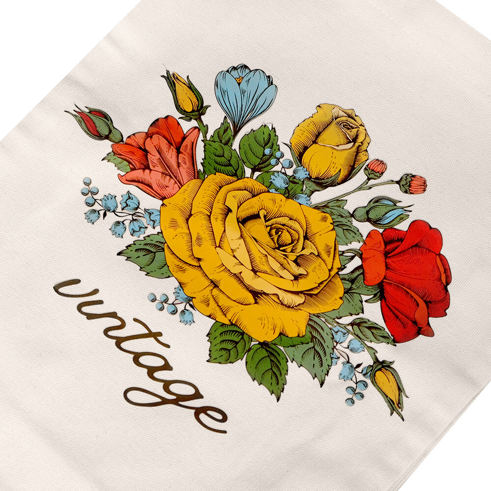 12″L x 15″H Reusable Canvas Roses Tote Bag, Grocery Bag, Beach Bag, Shopping Bag