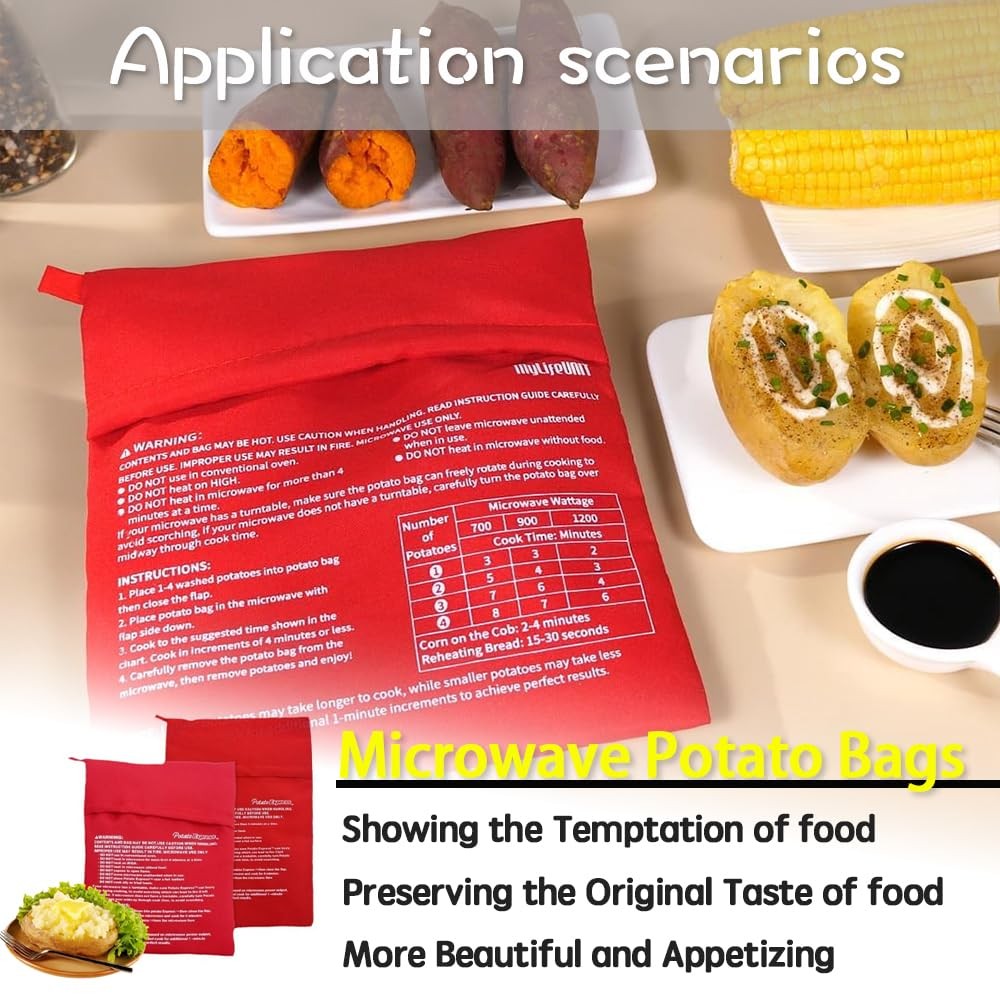 2 Pack Microwave Potato Bag Reusable Baked Pouch Bag, Red One Size,