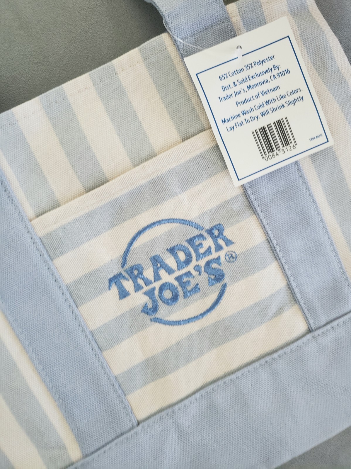 Trader Joe’s Mini Pastel Stripe Canvas Tote Bag Set Of 4 Blue Pink Green Beige
