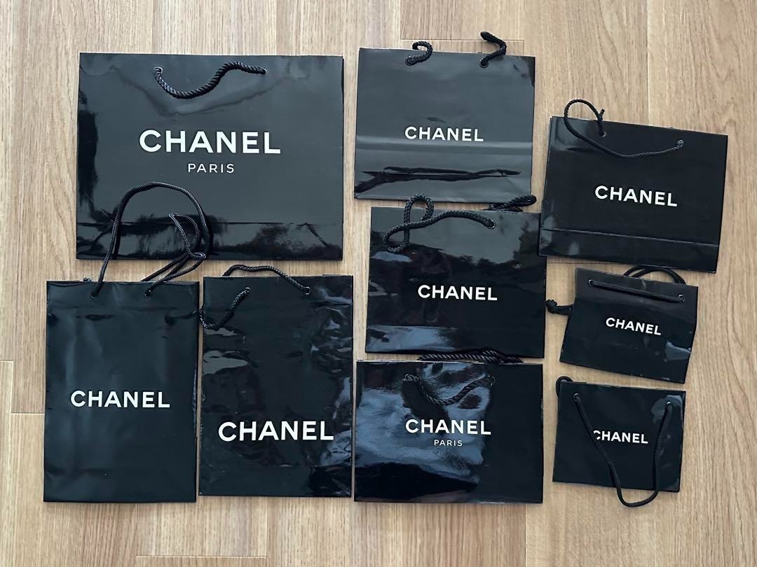 22-piece CHANEL glossy black Shopping Gift Paper Bags Small, Medium,Large size