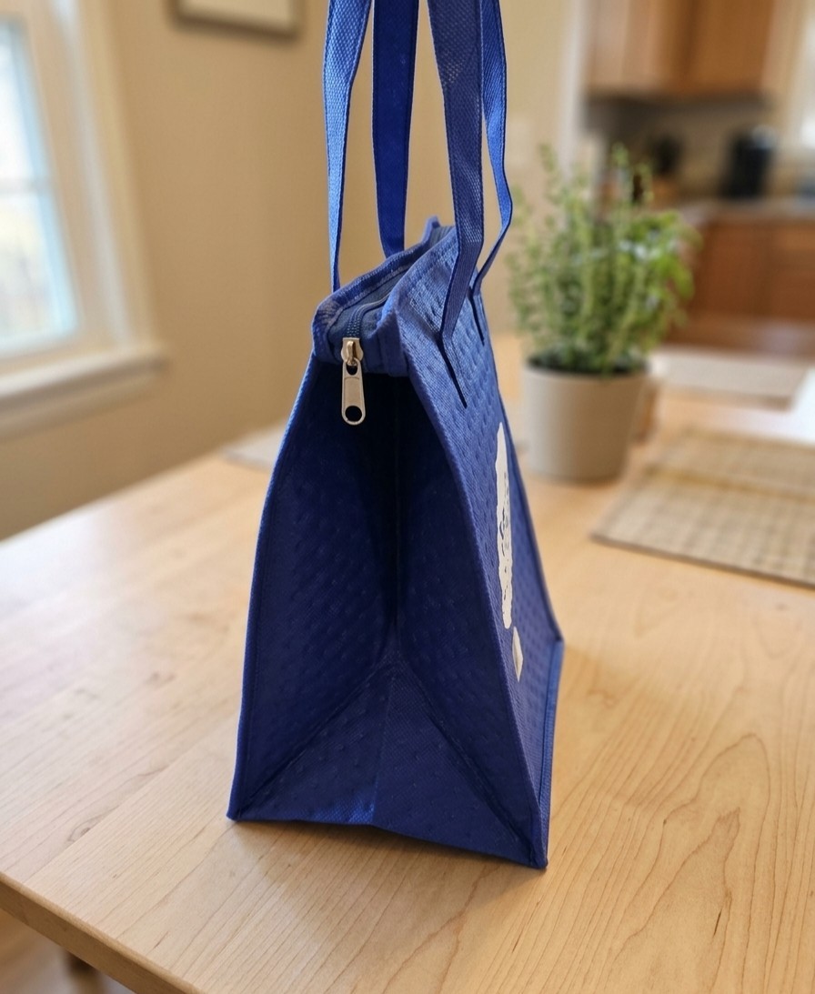 Whole Foods Market Blue Reusable Foldable ThermalShopping Bag Zipper Side Pocket