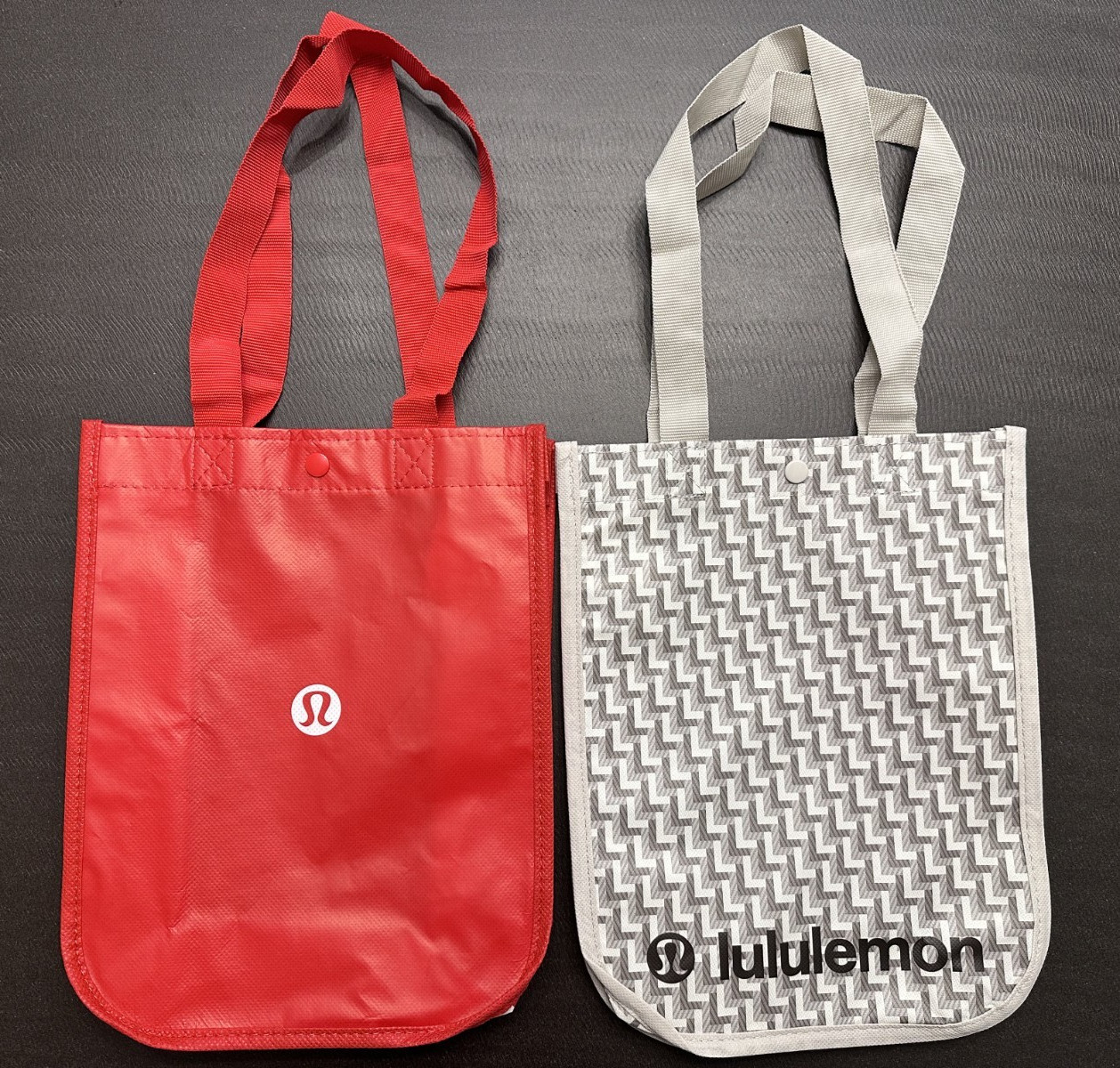 NEW Lululemon Reusable Shopping Gift Bag Small Tote Red Gray Lot 2 New