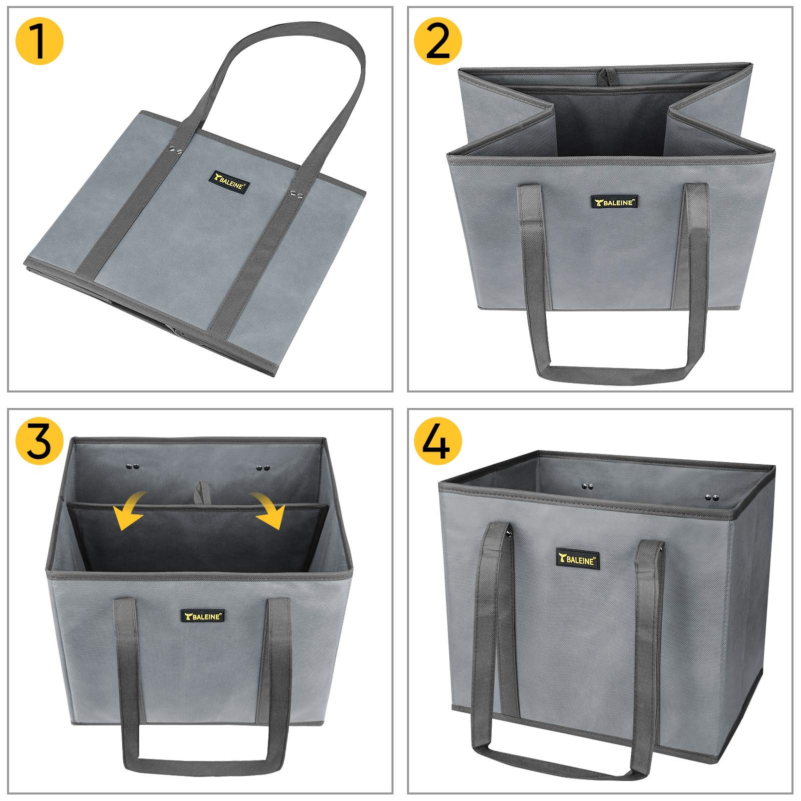 BALEINE 3~Pack Reusable Grocery Bags, Foldable Shopping Bags