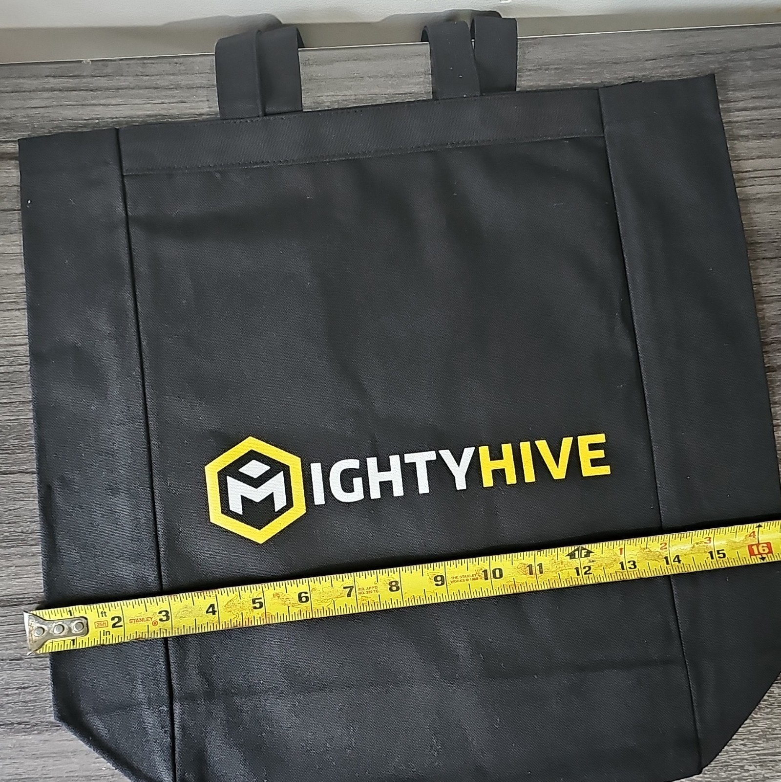 MightyHive Reusable Tote Bag Logo Pattern Black/Yellow/White 16x12x6 in