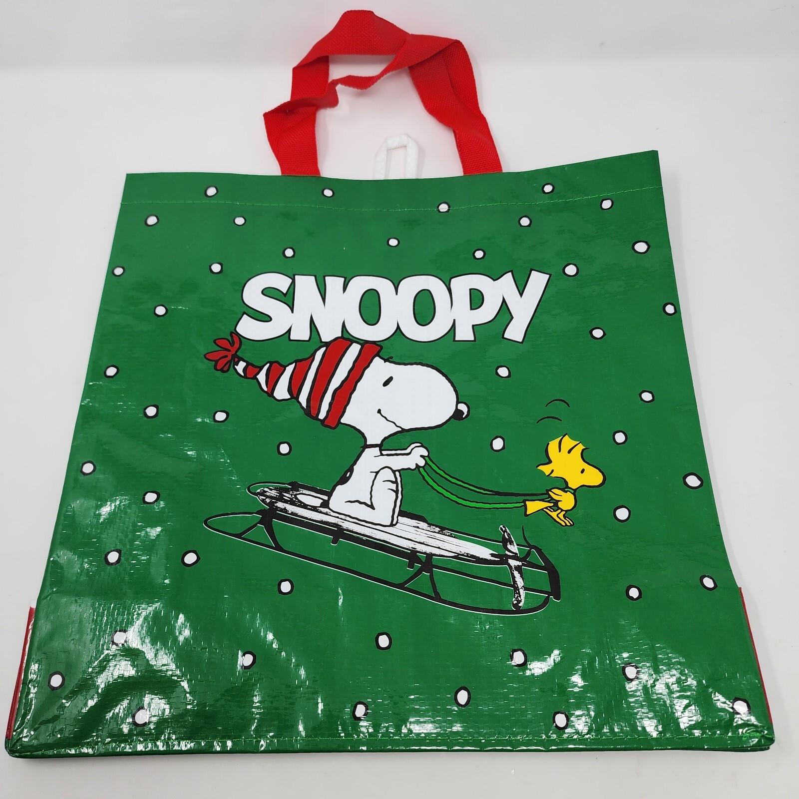 Tesco Love Santa Snoopy Christmas Tote Bag Woodstock Schultz New Skiing Green