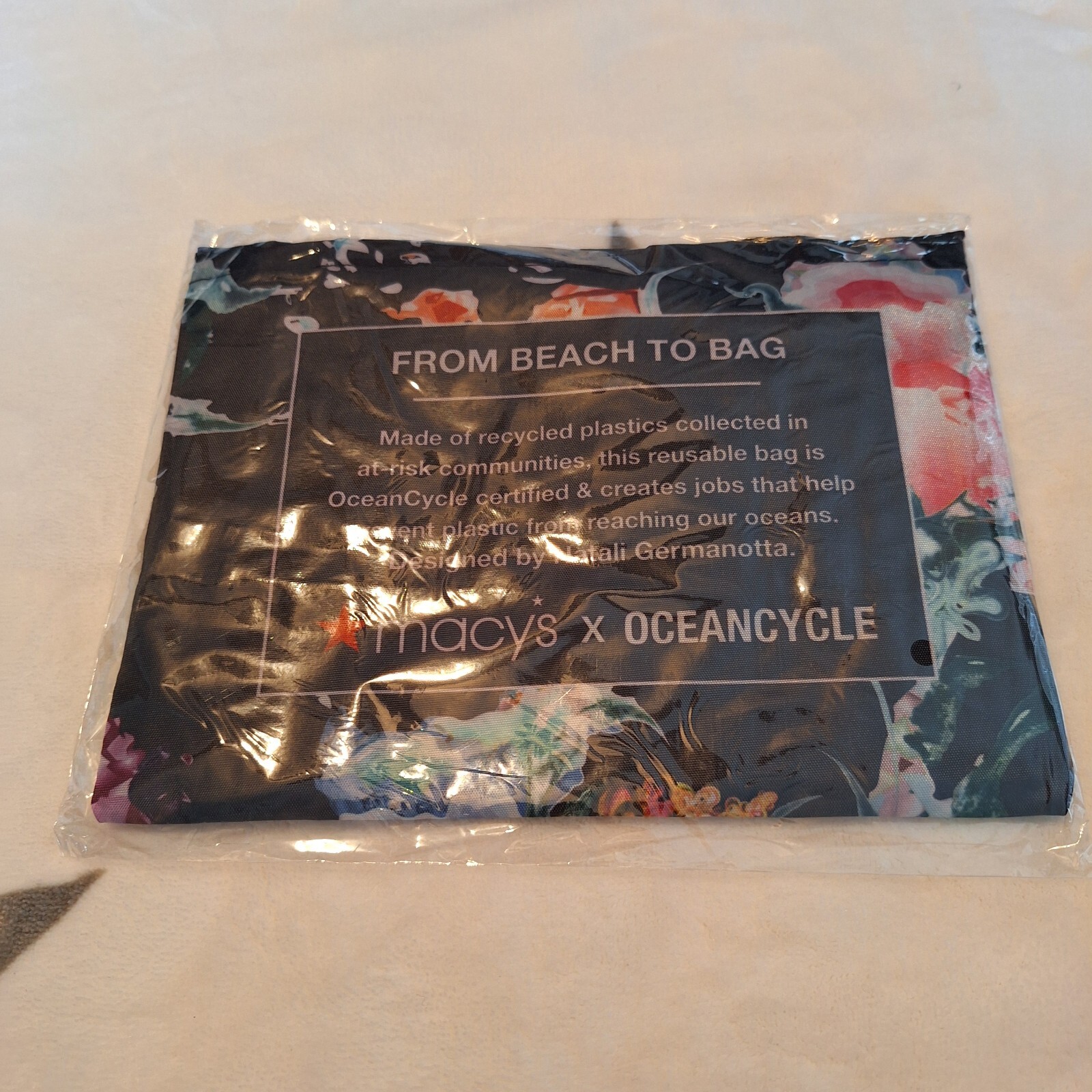 MACY’S Reusable Shopping Tote Bag “From Beach to Bag” Oceancycle, Floral New!