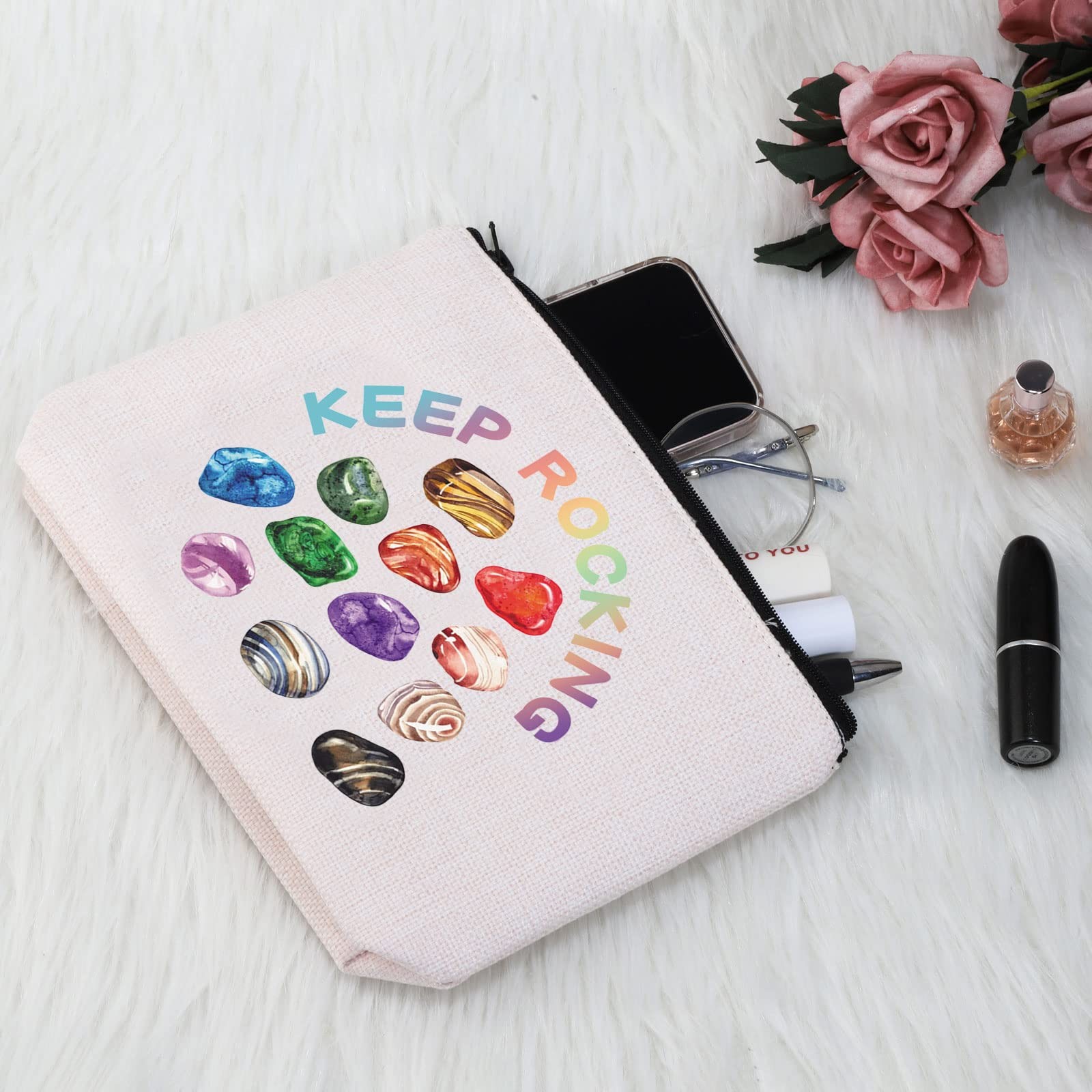 G2TUP Geologist Gift Keep Rocking Makeup Bag Geology White