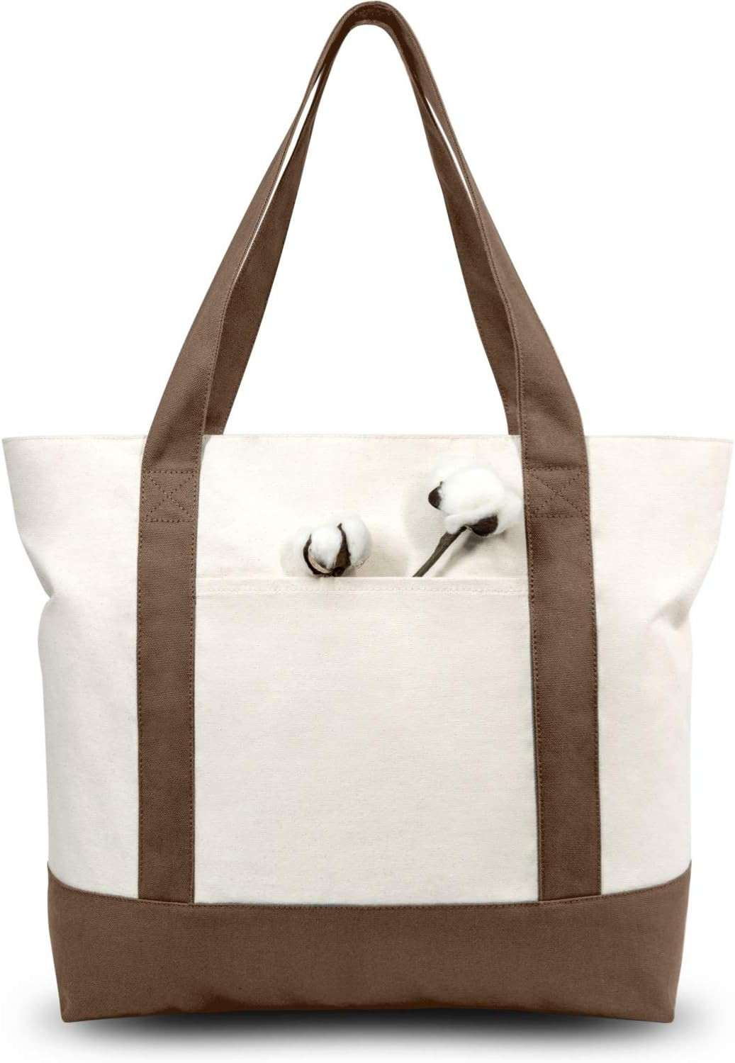 1-Pack Canvas Tote Bag with an External Pocket, Reusable Grocery Shopping Bag, T
