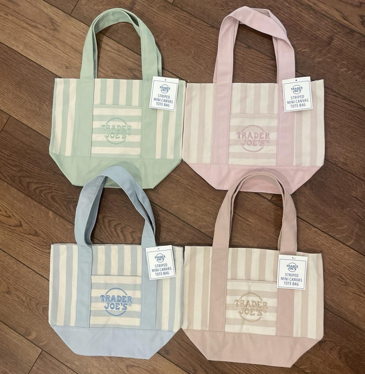 Trader Joe’s Striped Mini Canvas Tote Bags NWT Set of 4 Multicolor!