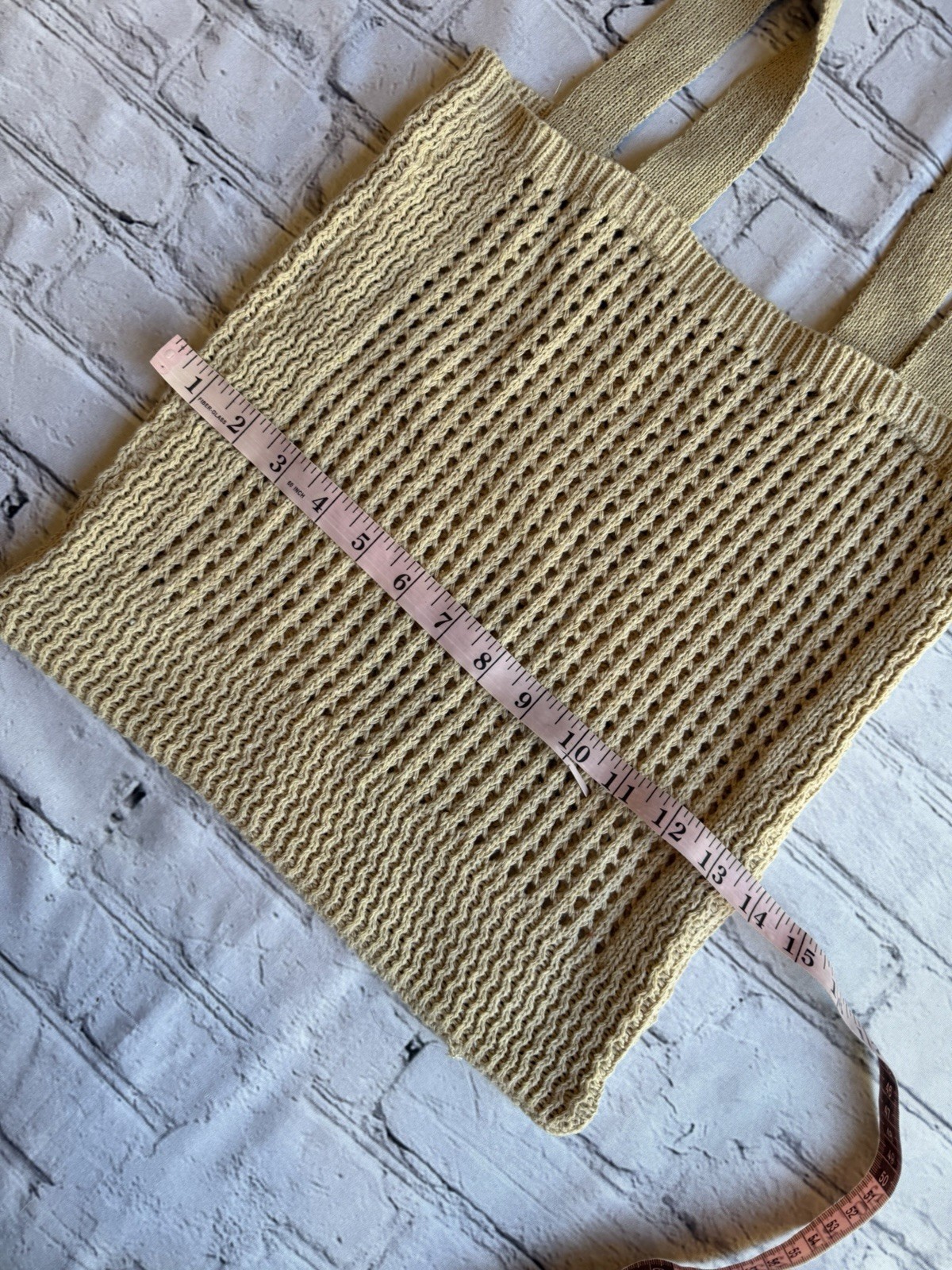 Unique Knit Shopping Tote Bag 13 X 13” Reusable Ivory Festival Boho Hippie