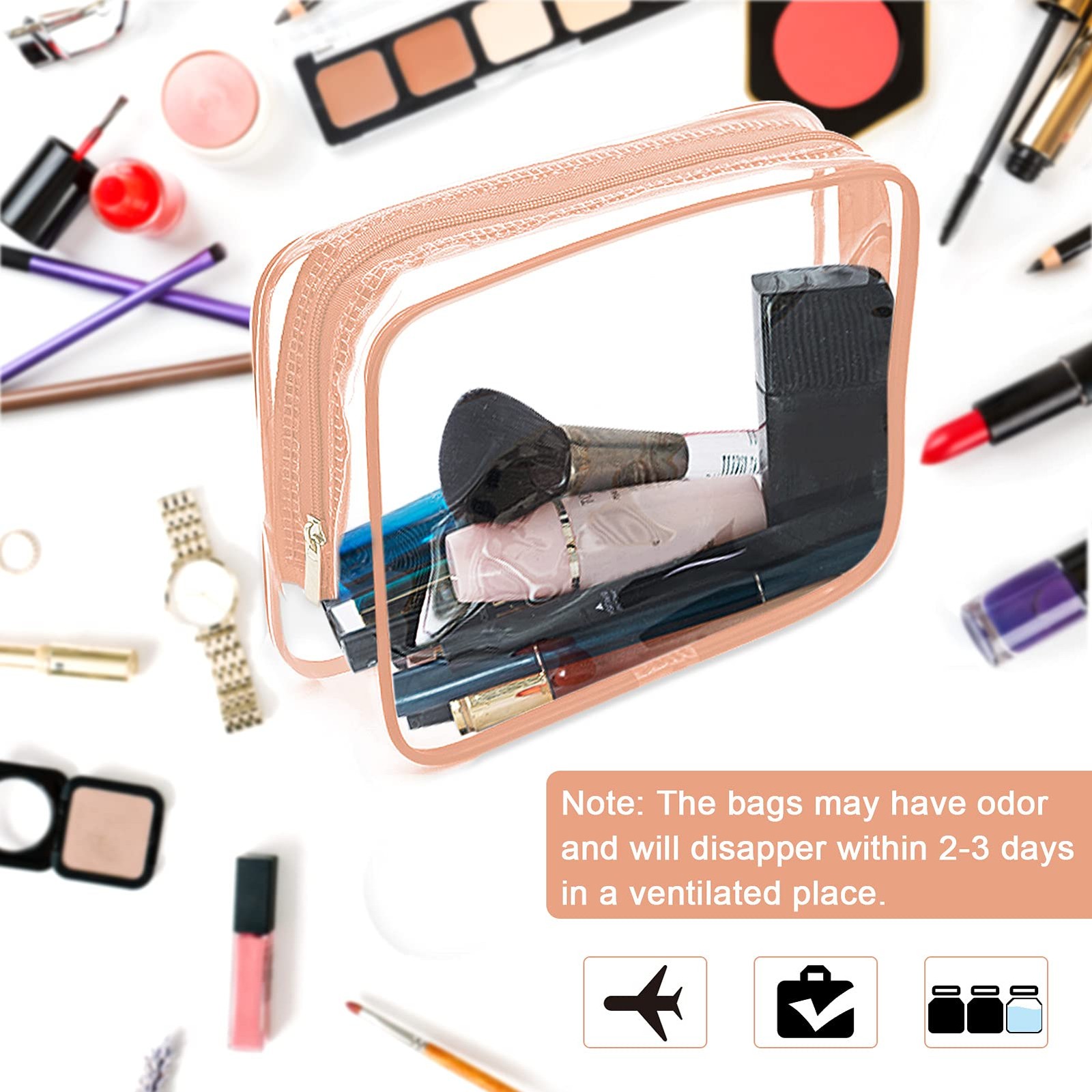 APREUTY Clear Makeup Bags, TSA Approved 6 PCS, Pink-6PCS (Large+Medium+Small)