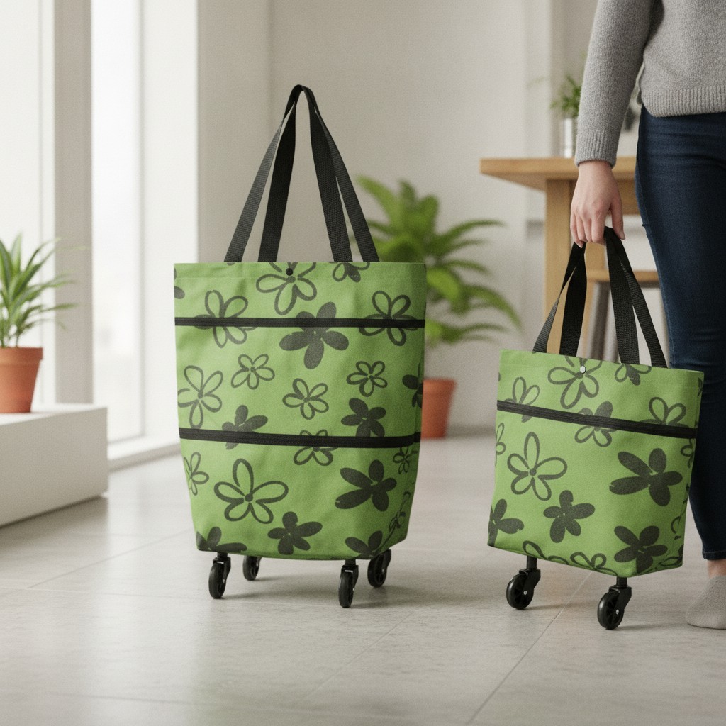 Reusable Grocery Bags with Waterproof Coating and Folding Wheels – Foldable T…