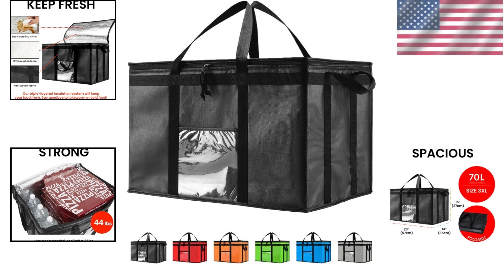 Durable & Lightweight 3XL Insulated Bag – Perfect for Pizza and Grocery Delivery