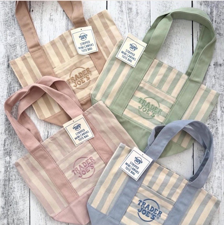Trader Joe’s Mini Pastel Stripe Canvas Tote Bag Limited Edition Set Of 4