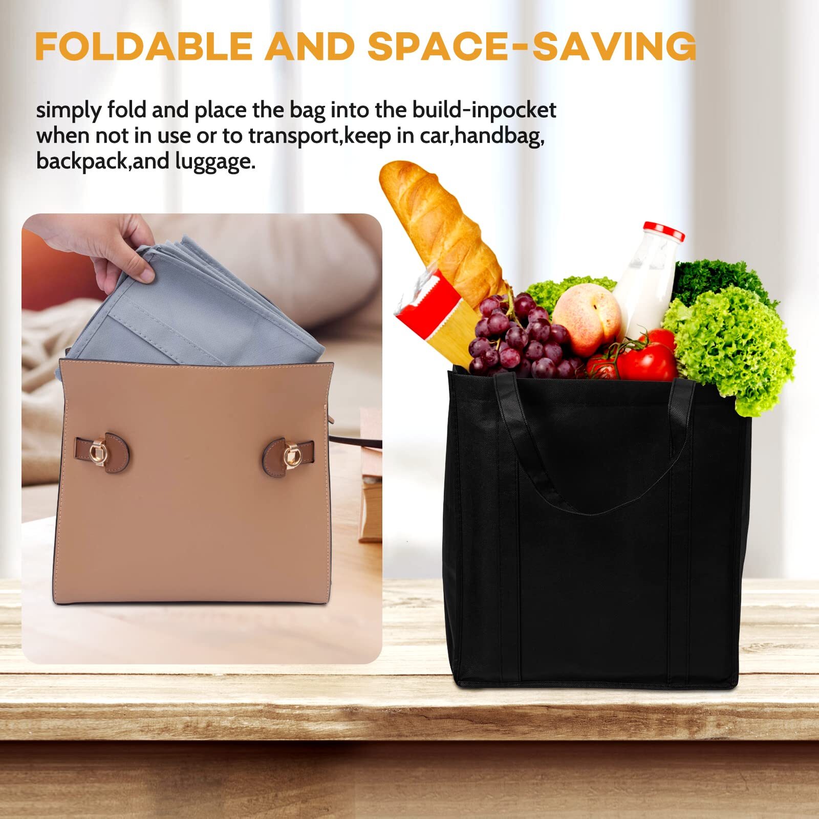 24 Pack Reusable Grocery Bags Large Washable Foldable Shopping Tote Heavy Duty