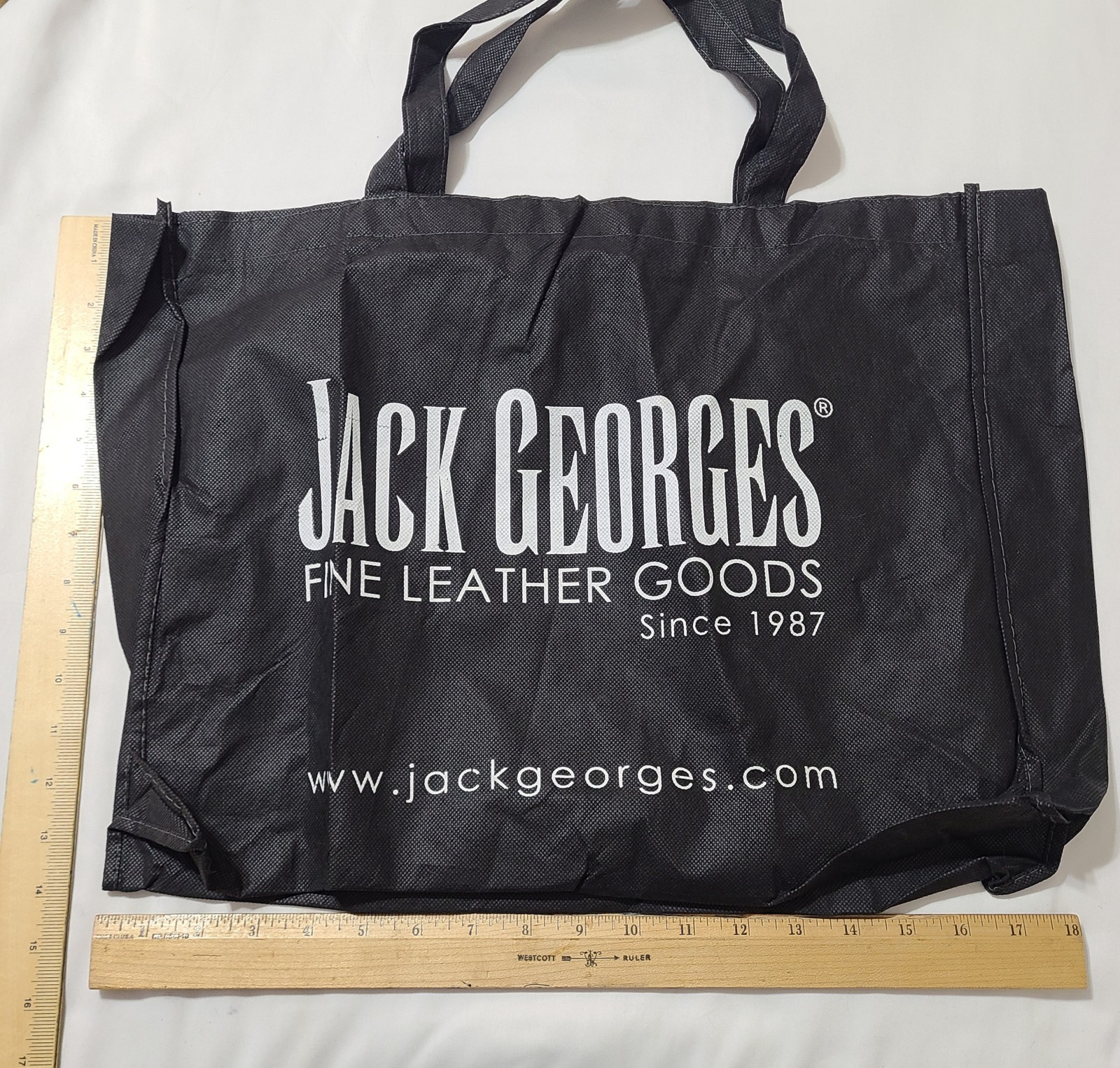 Jack Georges Tote Bag Fine Leather Goods Black Sz 18×14 Reusable Shopping Pouch