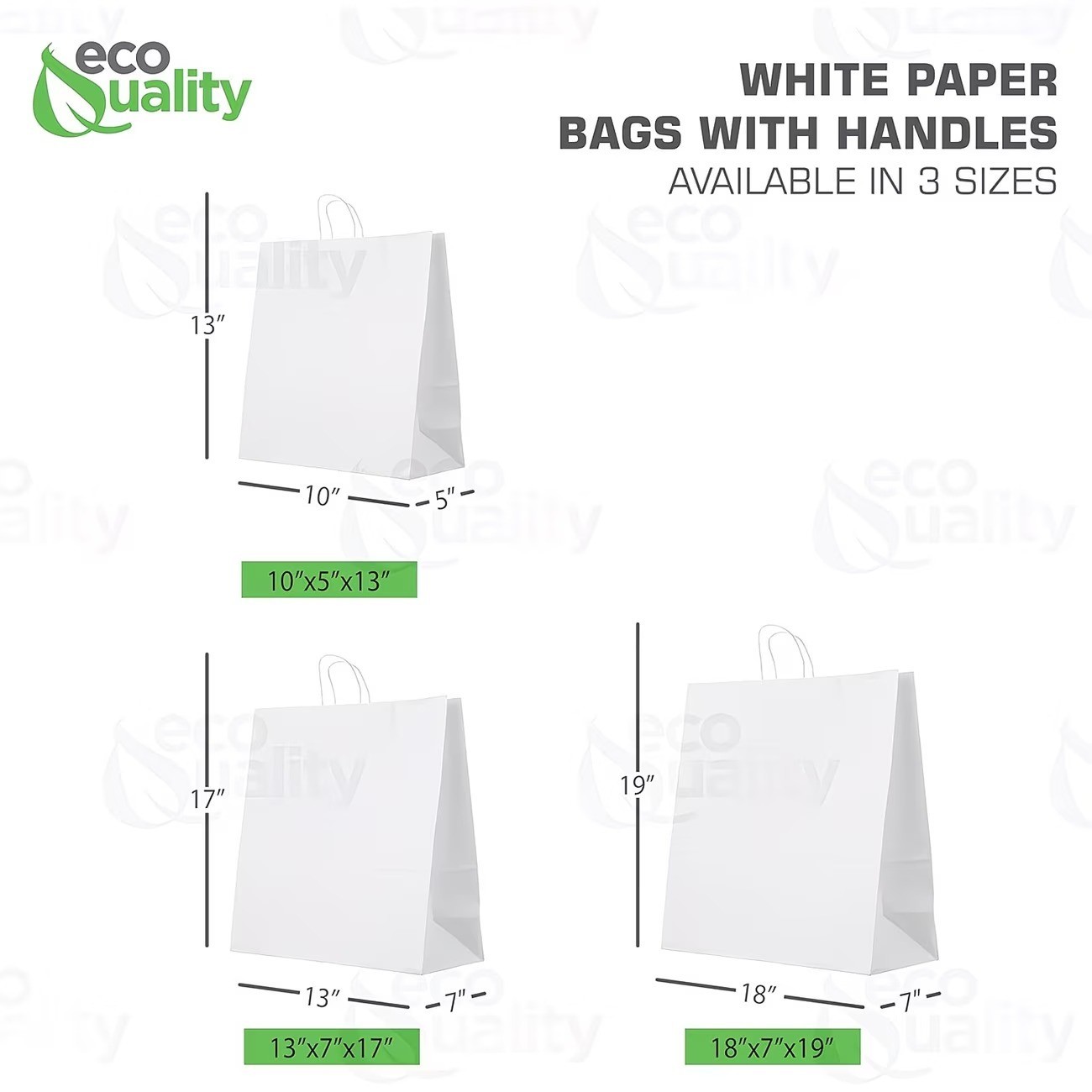 200P E.c.oQ.u.a.li.t.y X-Large White Kraft Paper Bags with Handles, 18×7×19 in