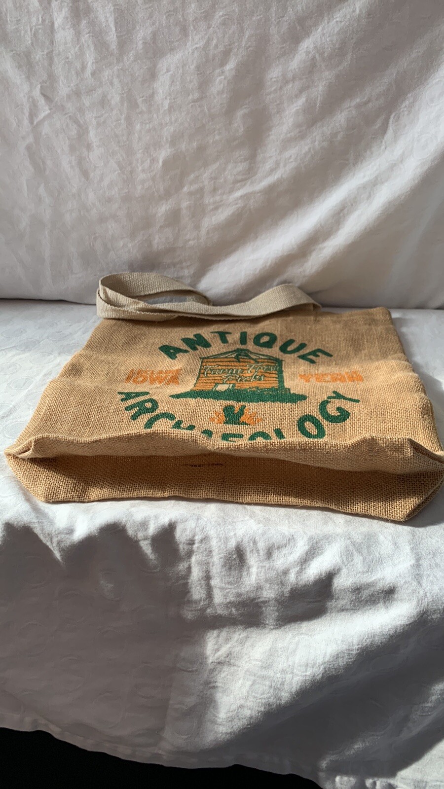 Antique Archaeology Burlap Bag Nashville TN Store Screen Printed Gusset Bot