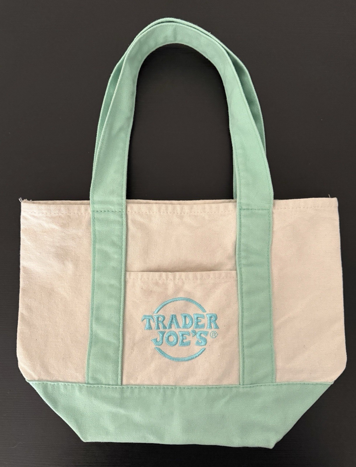 Trader Joe’s Canvas Tote Bag Beige Mint Green Tote LIMITED EDITION Spring 2025
