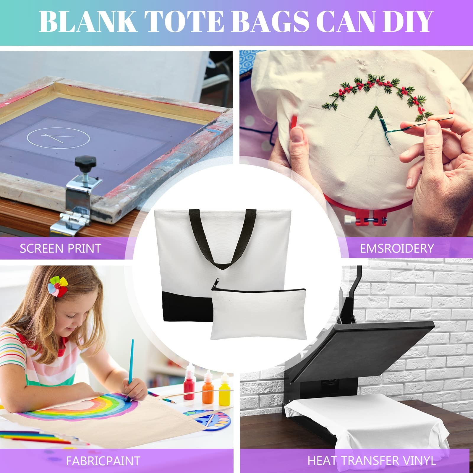 16 Pieces Canvas Tote Bag Bulk Sublimation Blank Large Reusable Grocery Shopp…