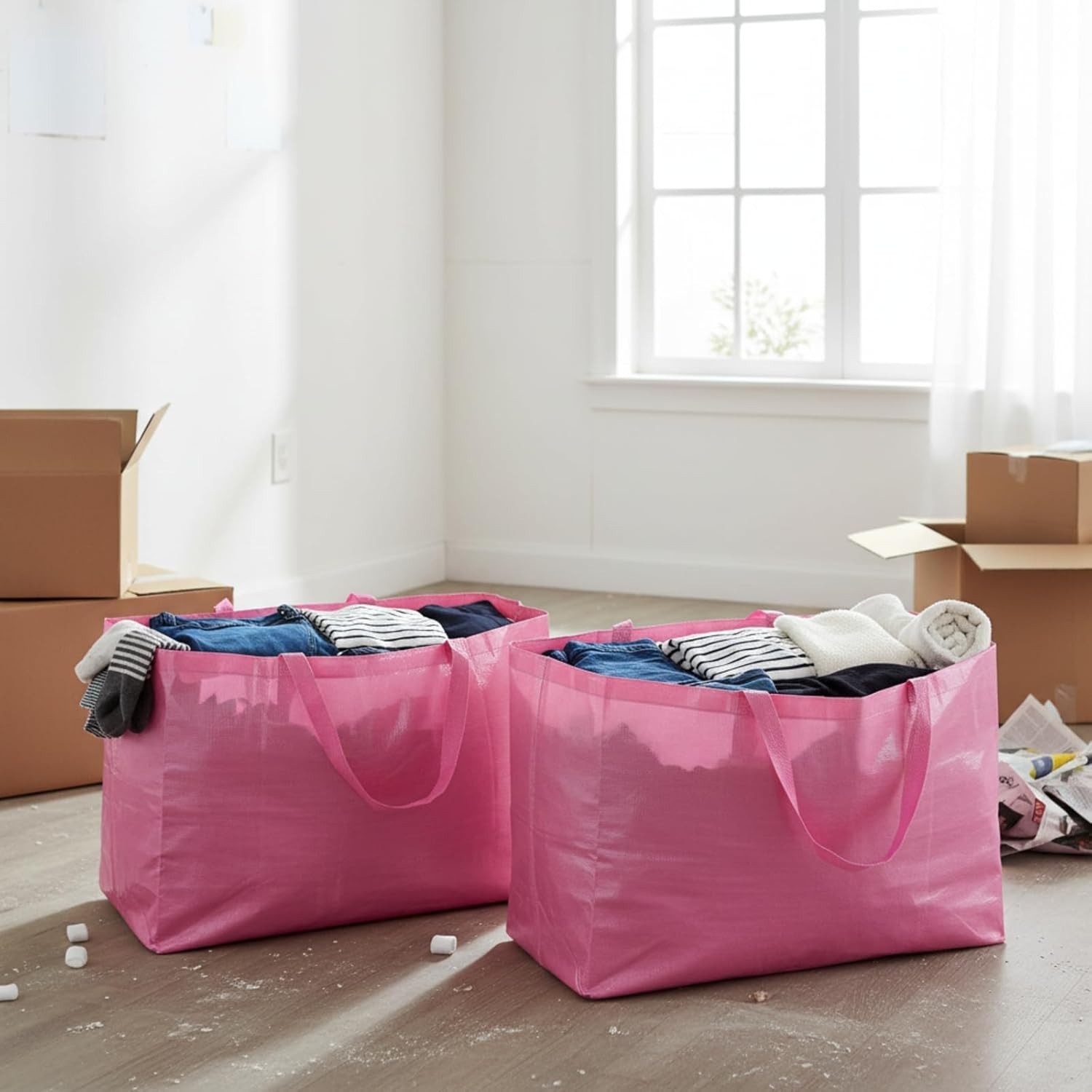 Eco-Friendly 6 Extra Large Pink Shopping Bags – Heavyweight & Water-resistant