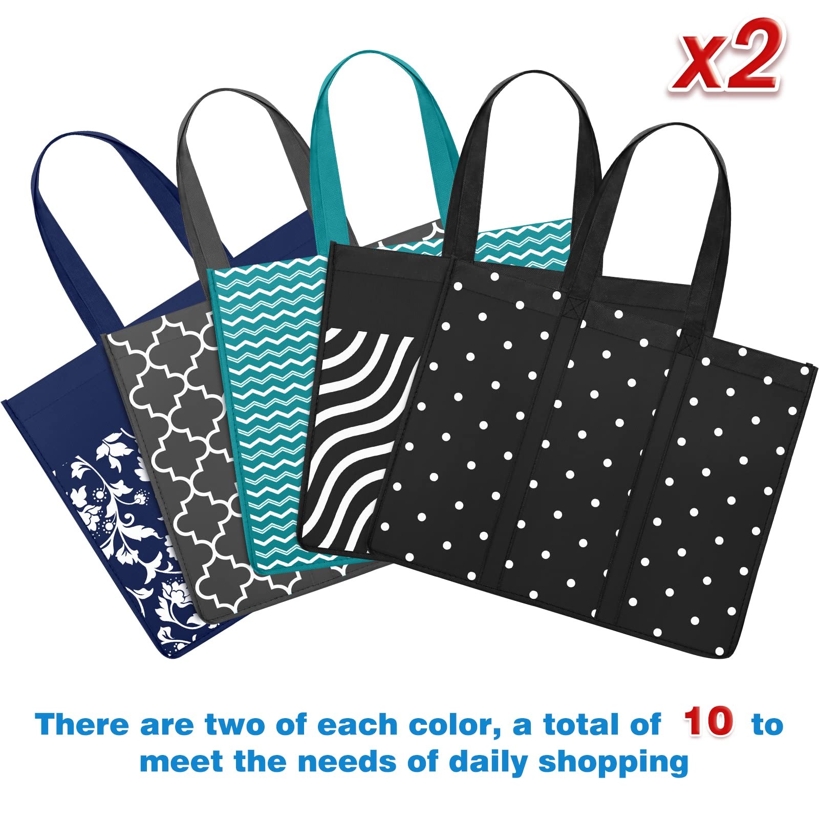10 Pack Reusable Grocery Bags for Groceries 35L Large Capacity Heavy Duty Wat…