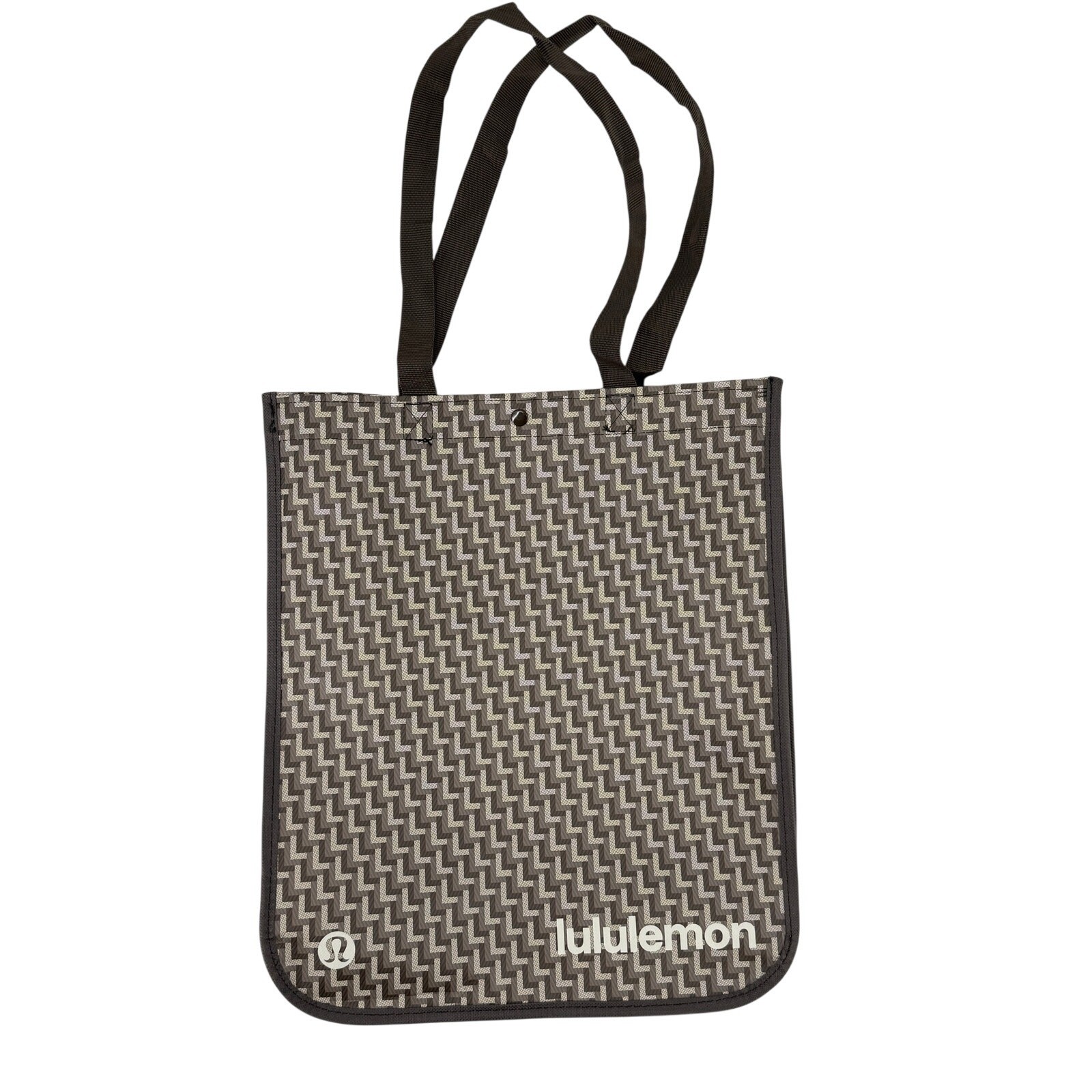 Lululemon Brown Monogram Reusable Shopping Tote Bag 15 X 14 Snap