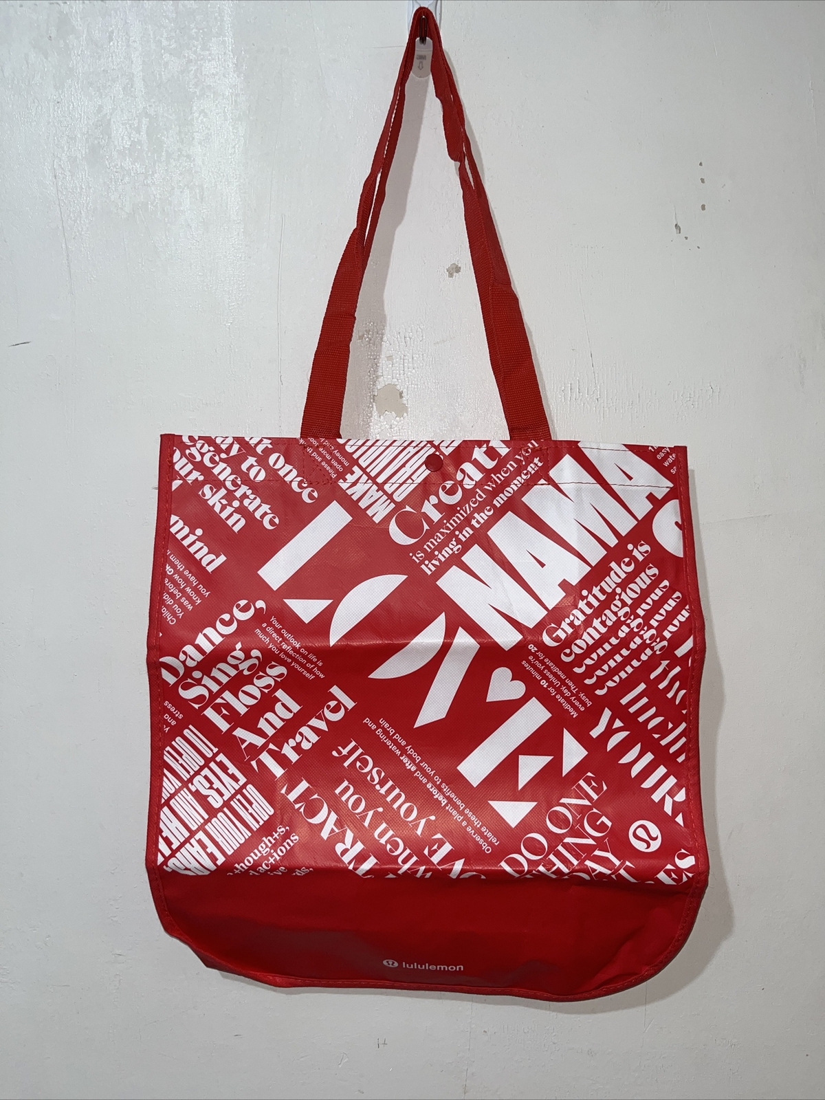 Lululemon Reusable Shopping Tote Bag Large Red White 20 Year Manifesto