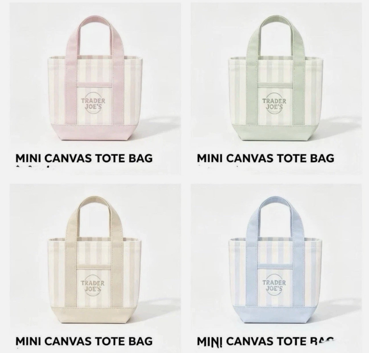Trader Joe’s Mini Pastel Stripe Canvas Tote Bag Limited Edition Set Of 4