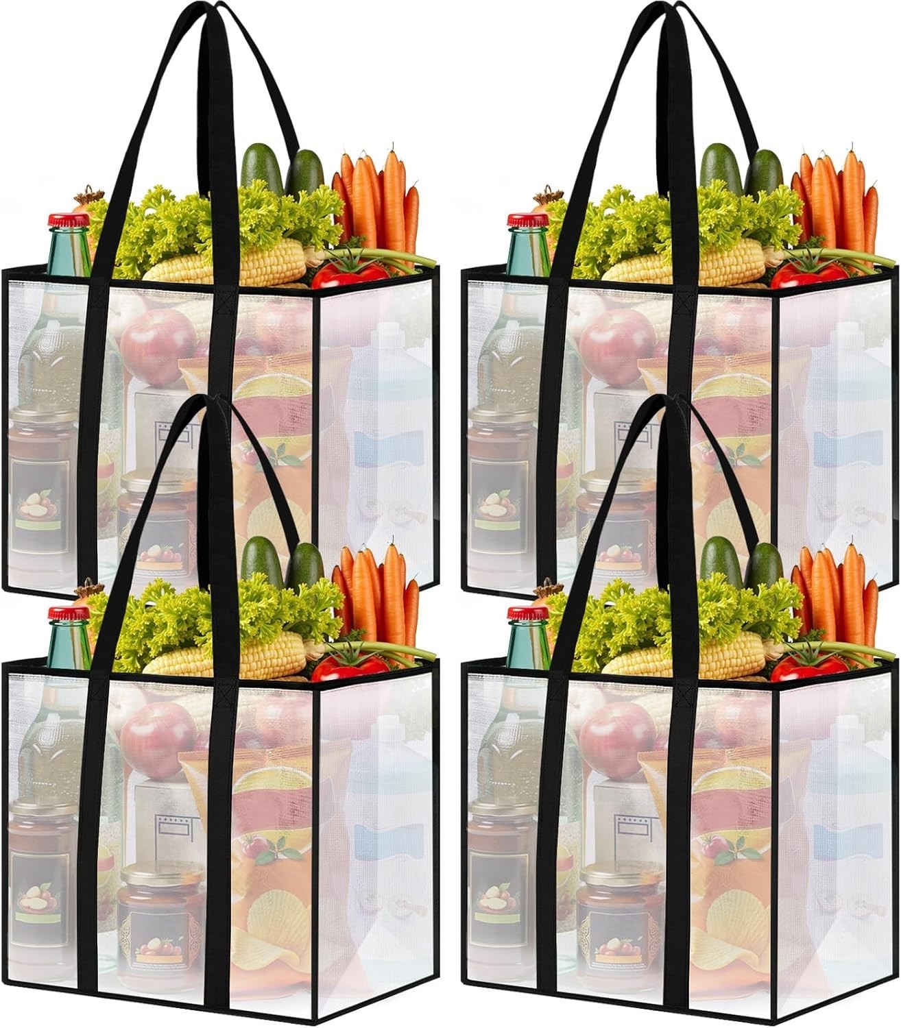 Clear Multi-Purpose 4 Pack Reusable Grocery Bags – Handles & Water-Resistant
