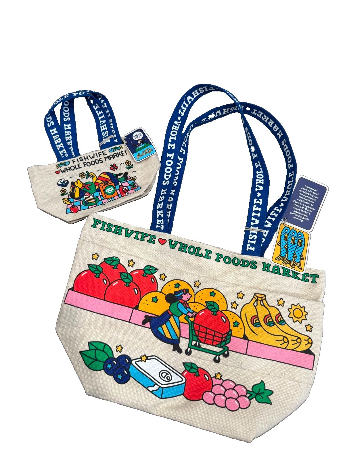 Whole Foods Market Fishwife x Whole Foods Reusable Tote Bag Set 2 Multicolor