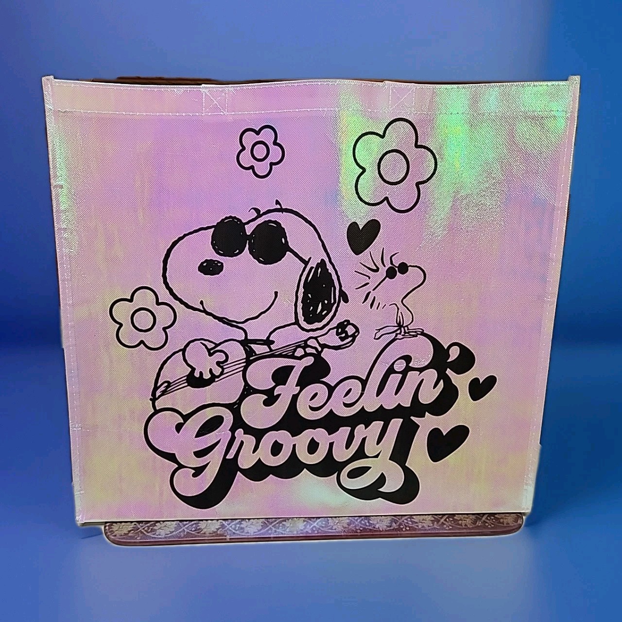 Peanuts Snoopy & Woodstock Feeling Groovy XLarge Polyester Tote Bag 19.5×17