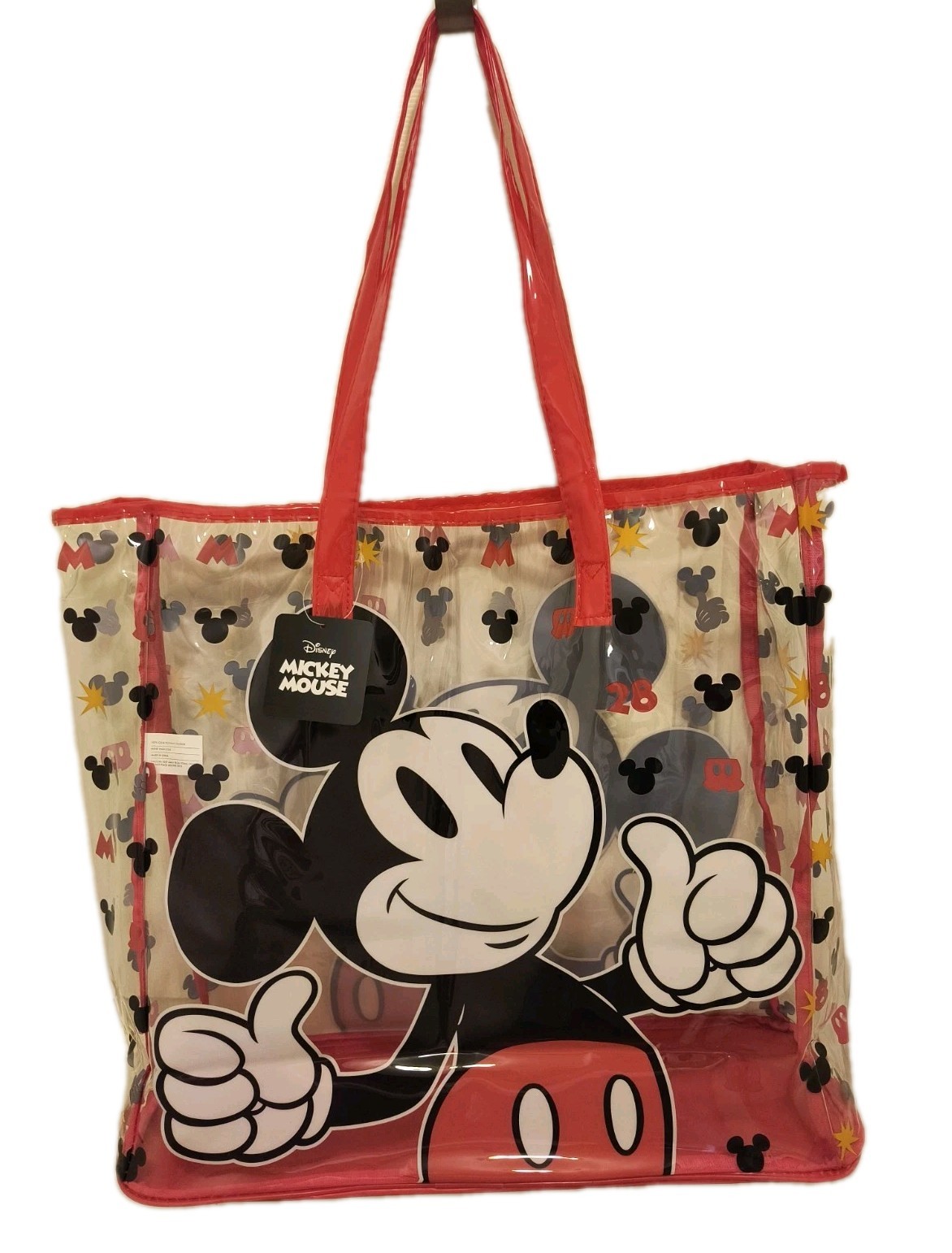 Disney Mickey Mouse Red XL TRANSPARENT Reusable Beach Tote/Shopping/Gift Bag 🆕