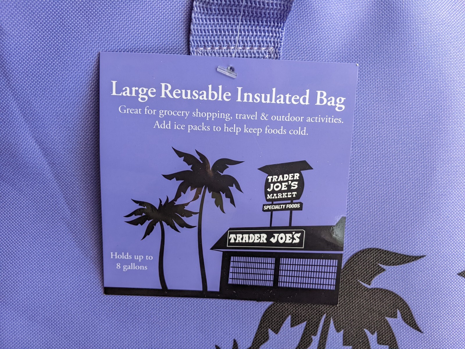 Trader Joe’s Large Insulated Reusable Tote Cooler Bag Lavender Purple 8 Gallon