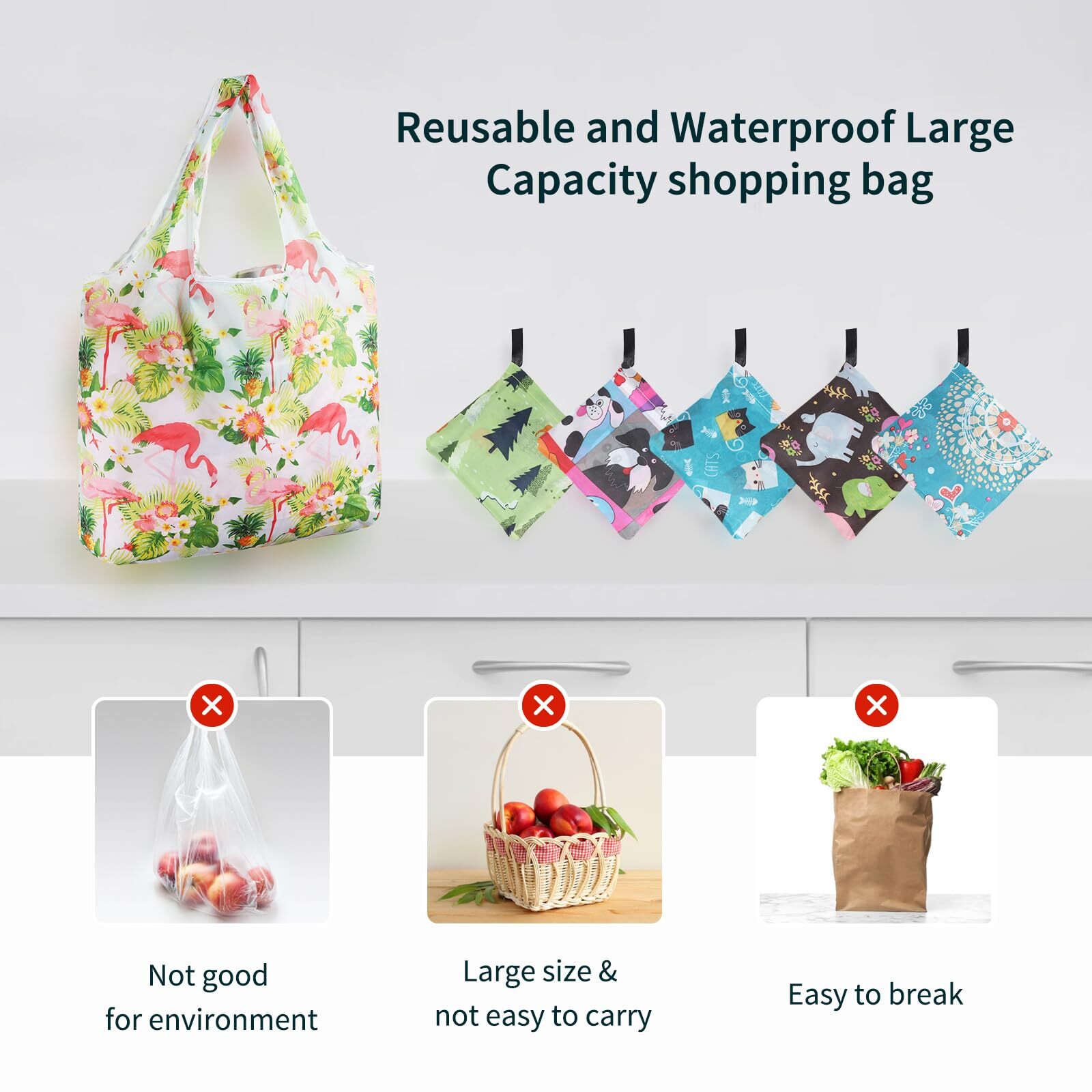 6 Pack Foldable Reusable Shopping Bags Grocery Bags Grocery Tote Bags To Fits In
