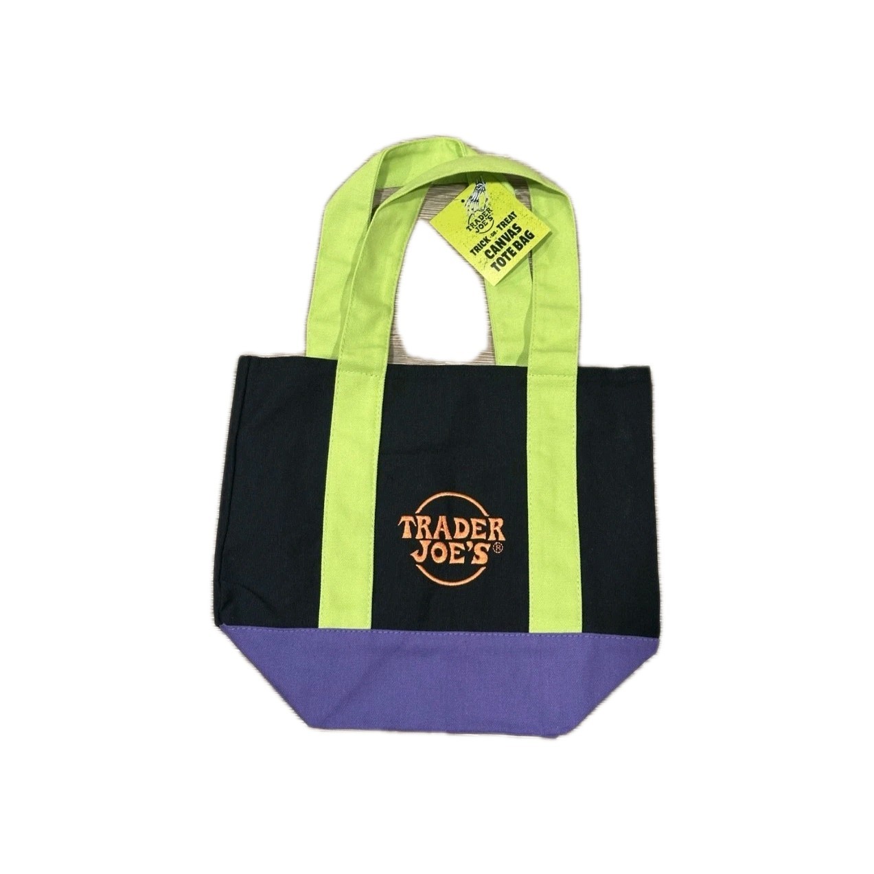 Trader Joes Halloween Mini Tote Bag, Brand New w/Tags, Green Purple Black