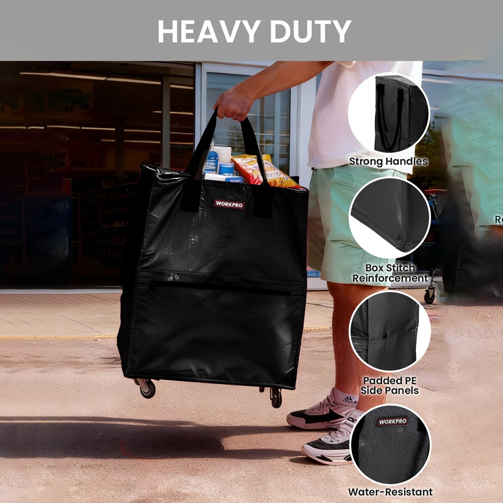 Heavy Duty Medium Reusable Grocery Bags on 4 Wheels Rolling Tote Folding Trolley