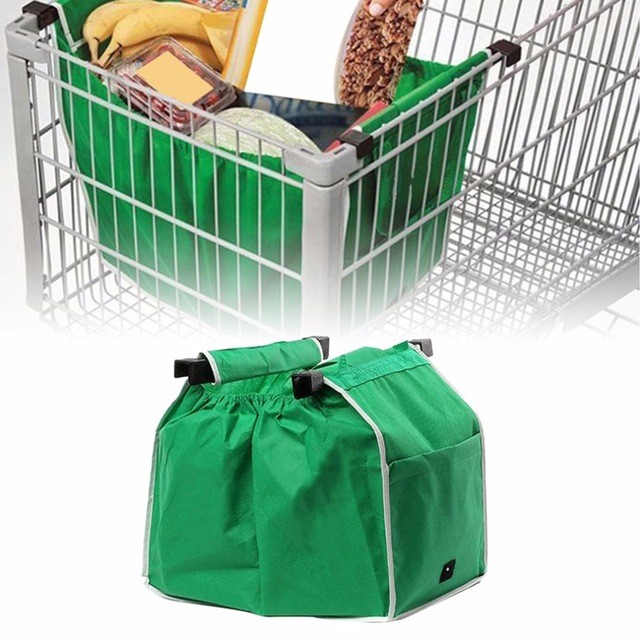 Reusable Shopping Bags Green Eco Foldable Handle Bag Grocery Cart Trolley 2,4pcs