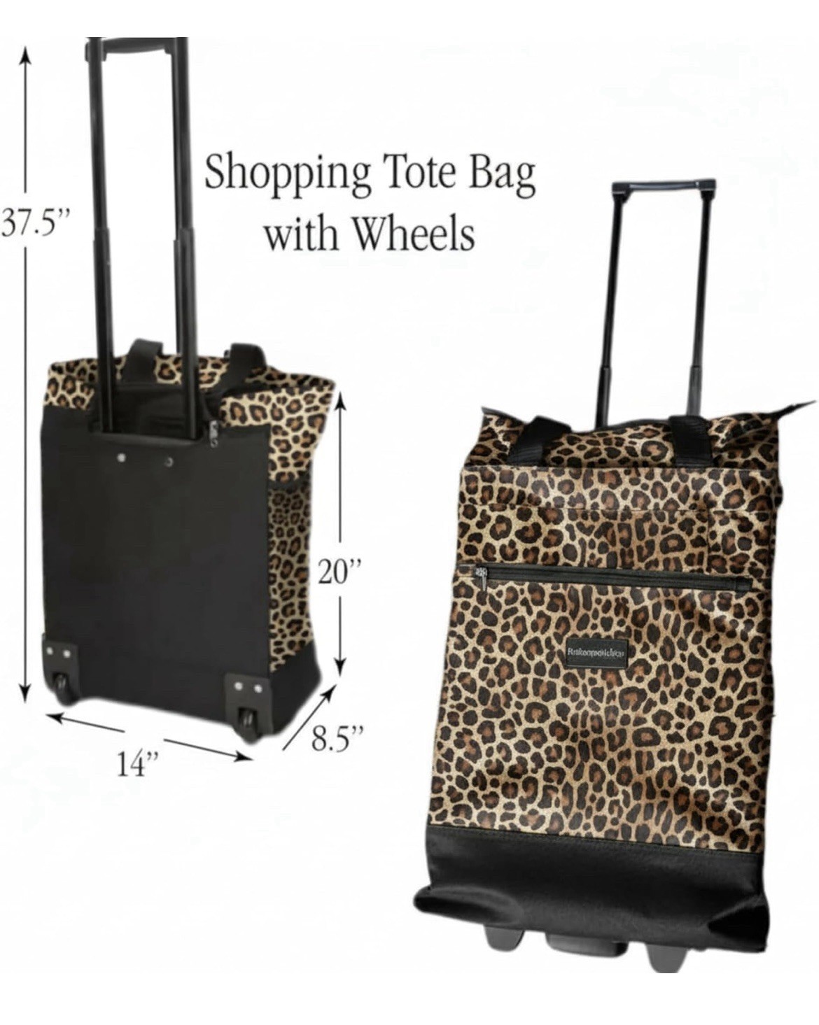 Stylish wheeled shopping tote bag, 37.5 x 20 x 14 in