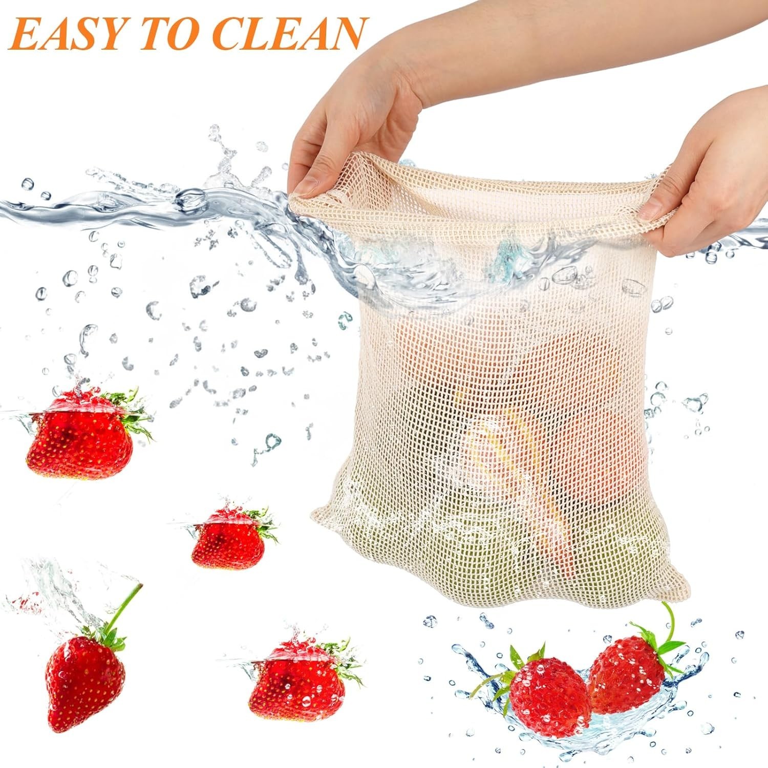 Reusable Cotton Mesh Produce Bags – 8 Pack for Groceries and Storage