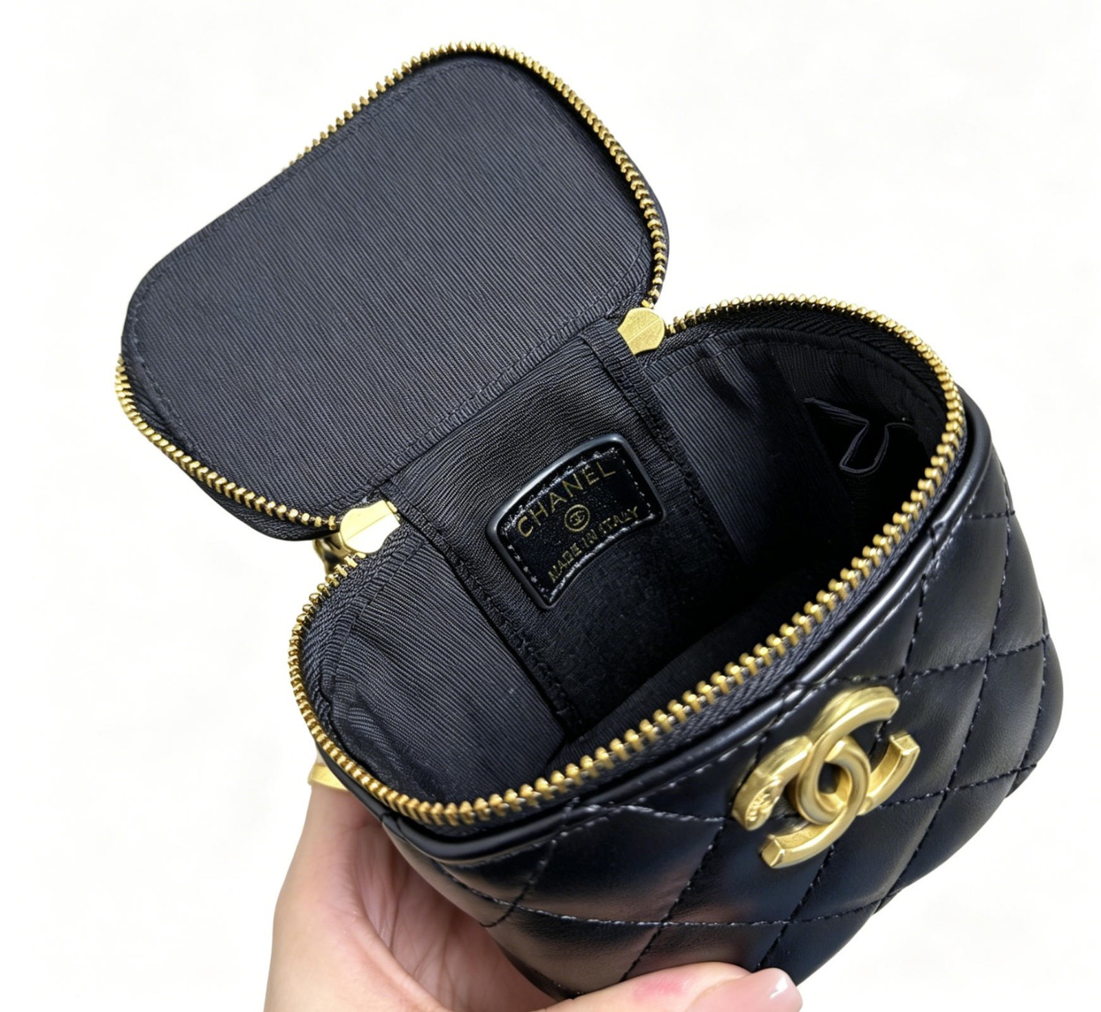 VIP-GIFT Makeup Bag Beauty Double Gold Ball Mini Box Bag Zipper Chain Crossbody